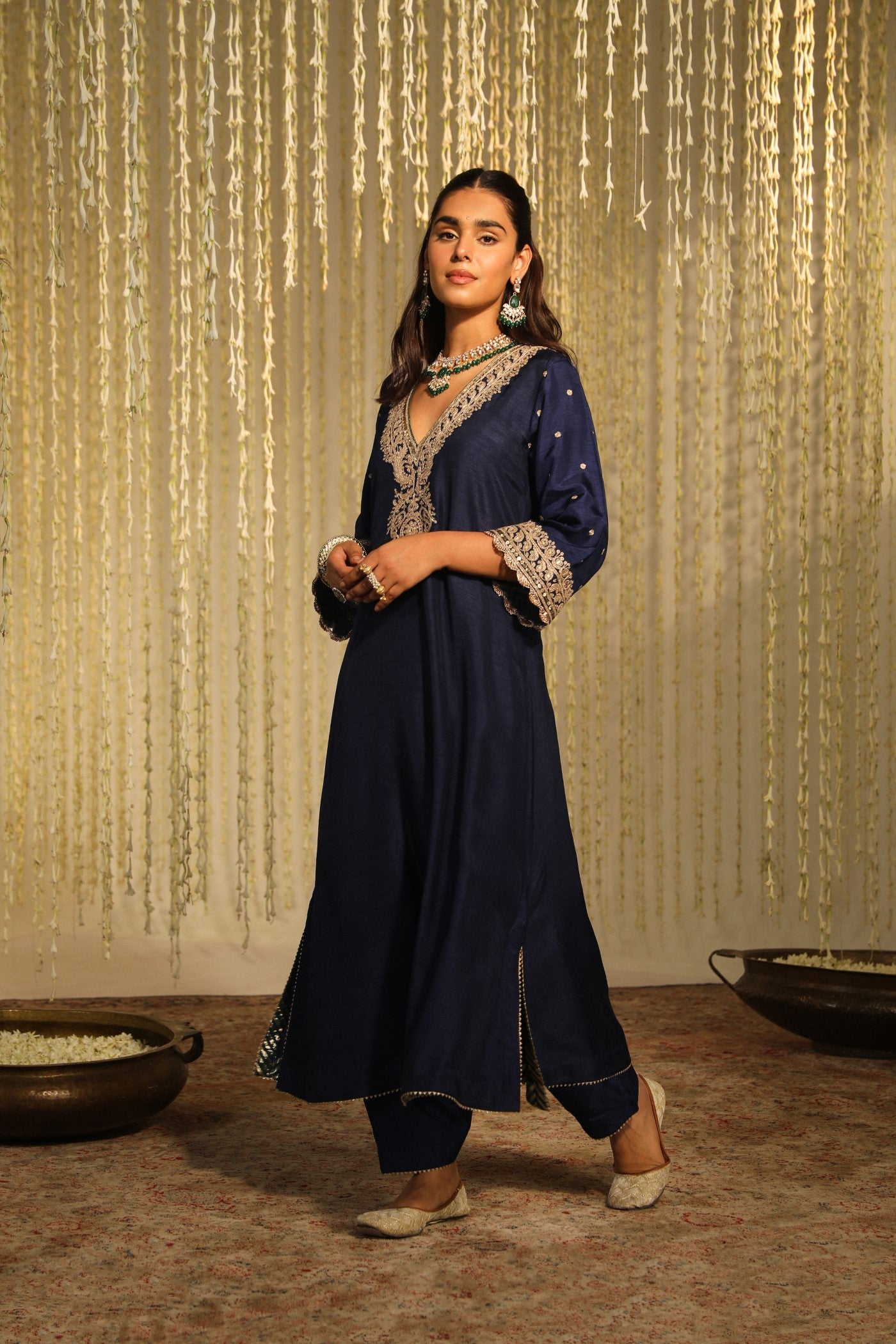 Mysha - Deep Blue Long Choga With Salwar