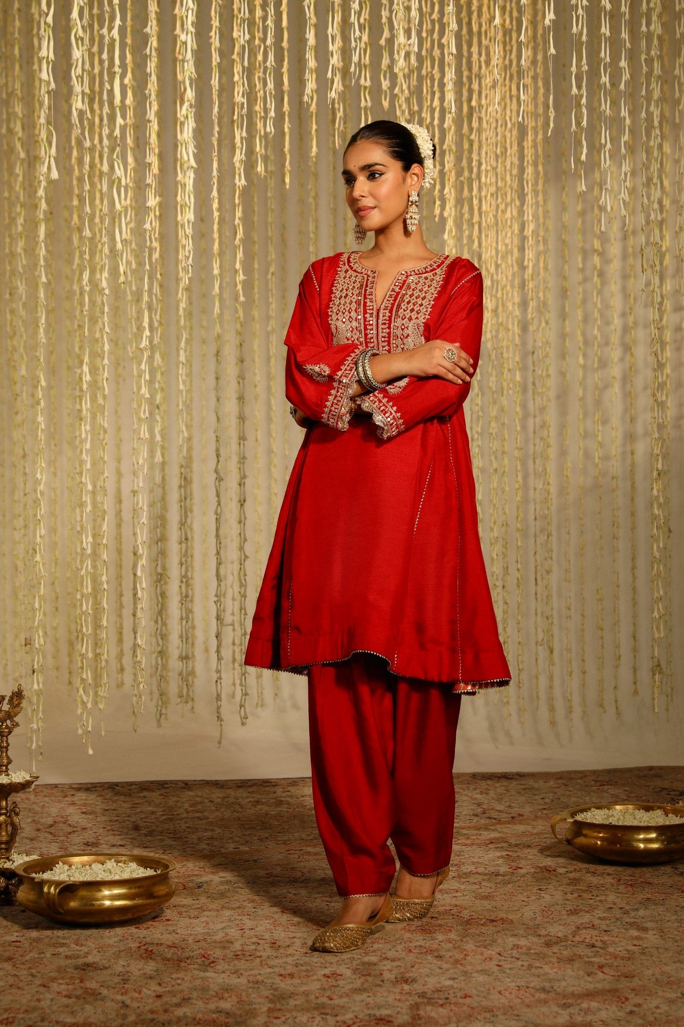 Mehreen - Deep Red Short Choga With Salwar