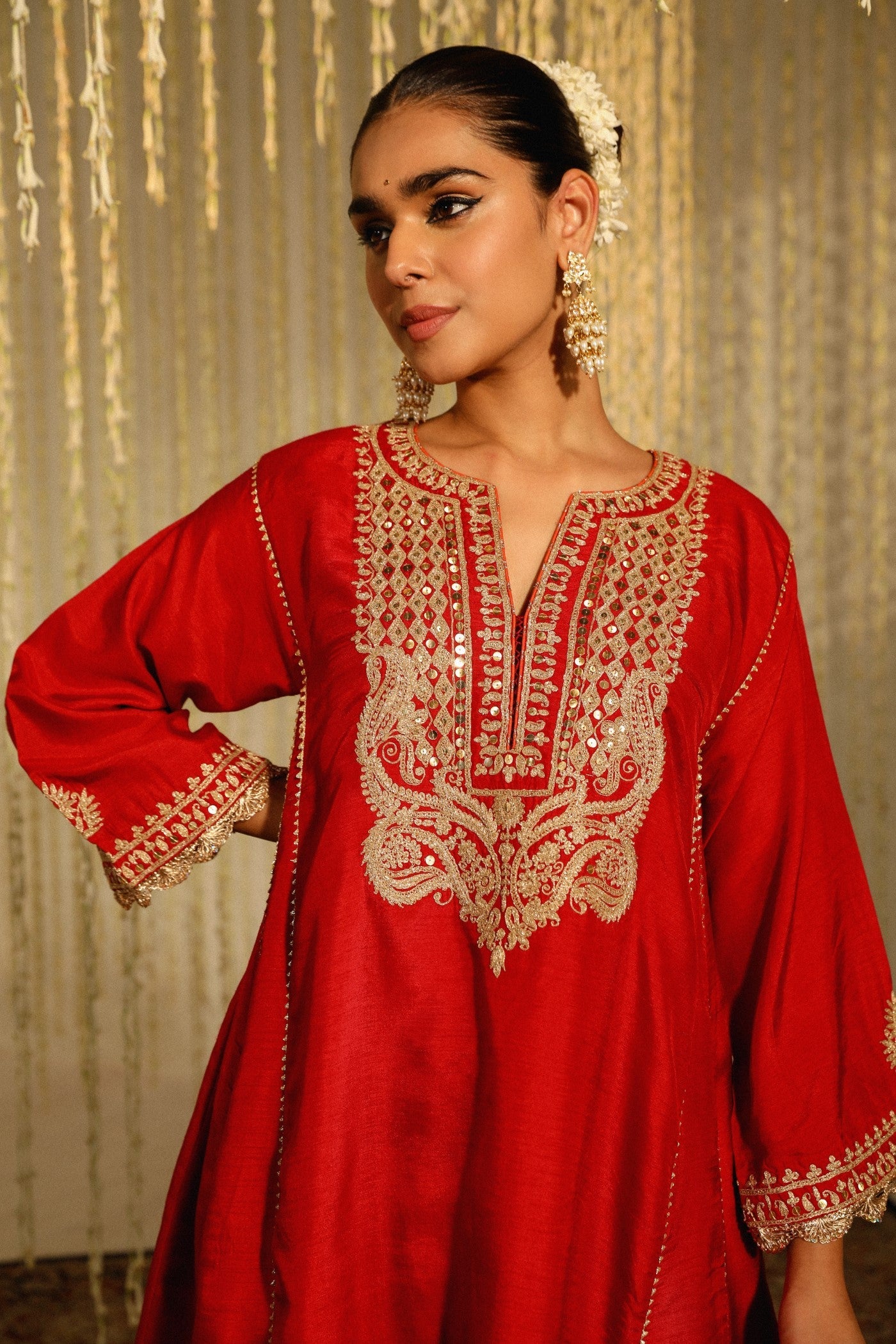 Mehreen - Deep Red Short Choga With Salwar