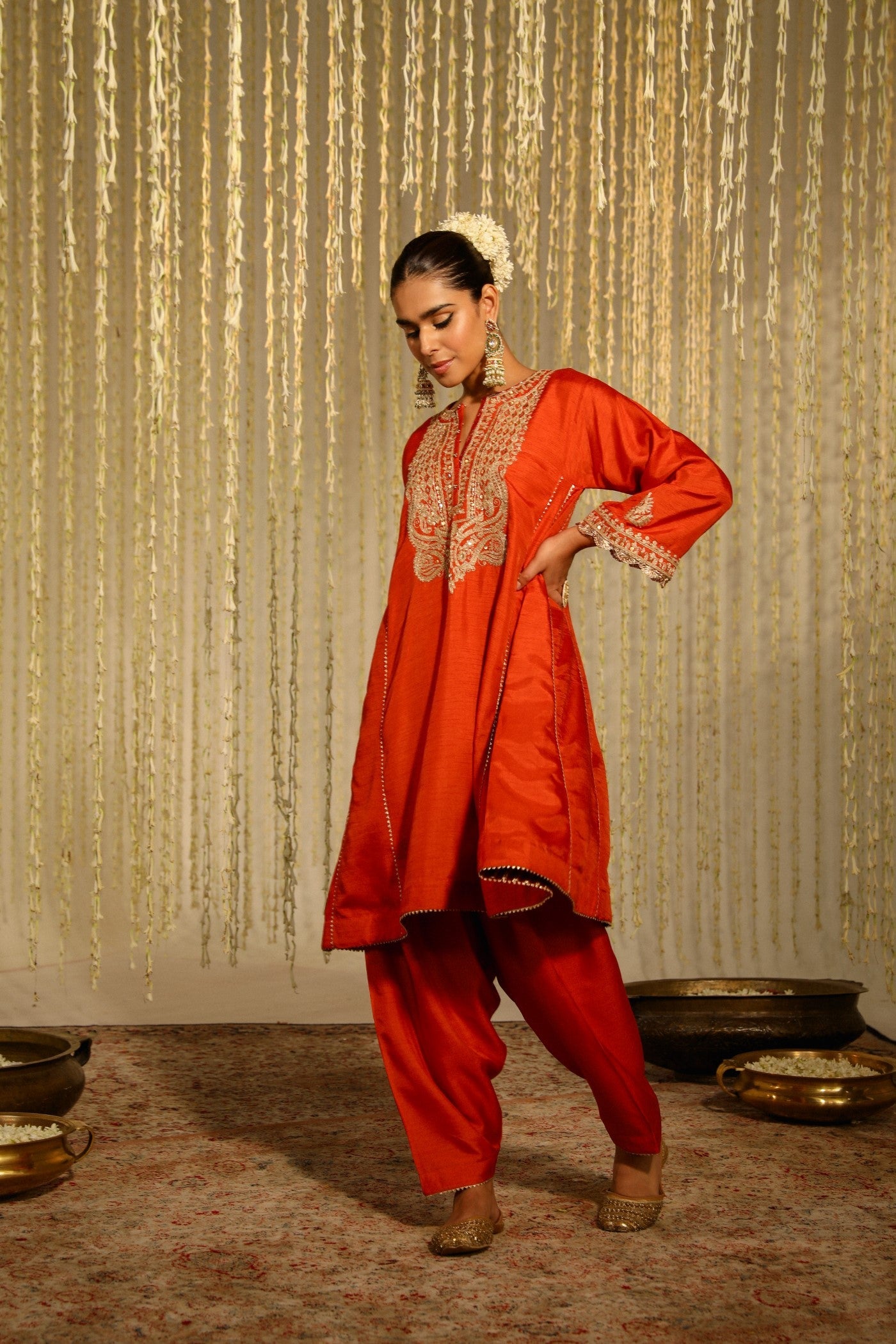 Mehreen - Burnt Orange Short Choga With Salwar
