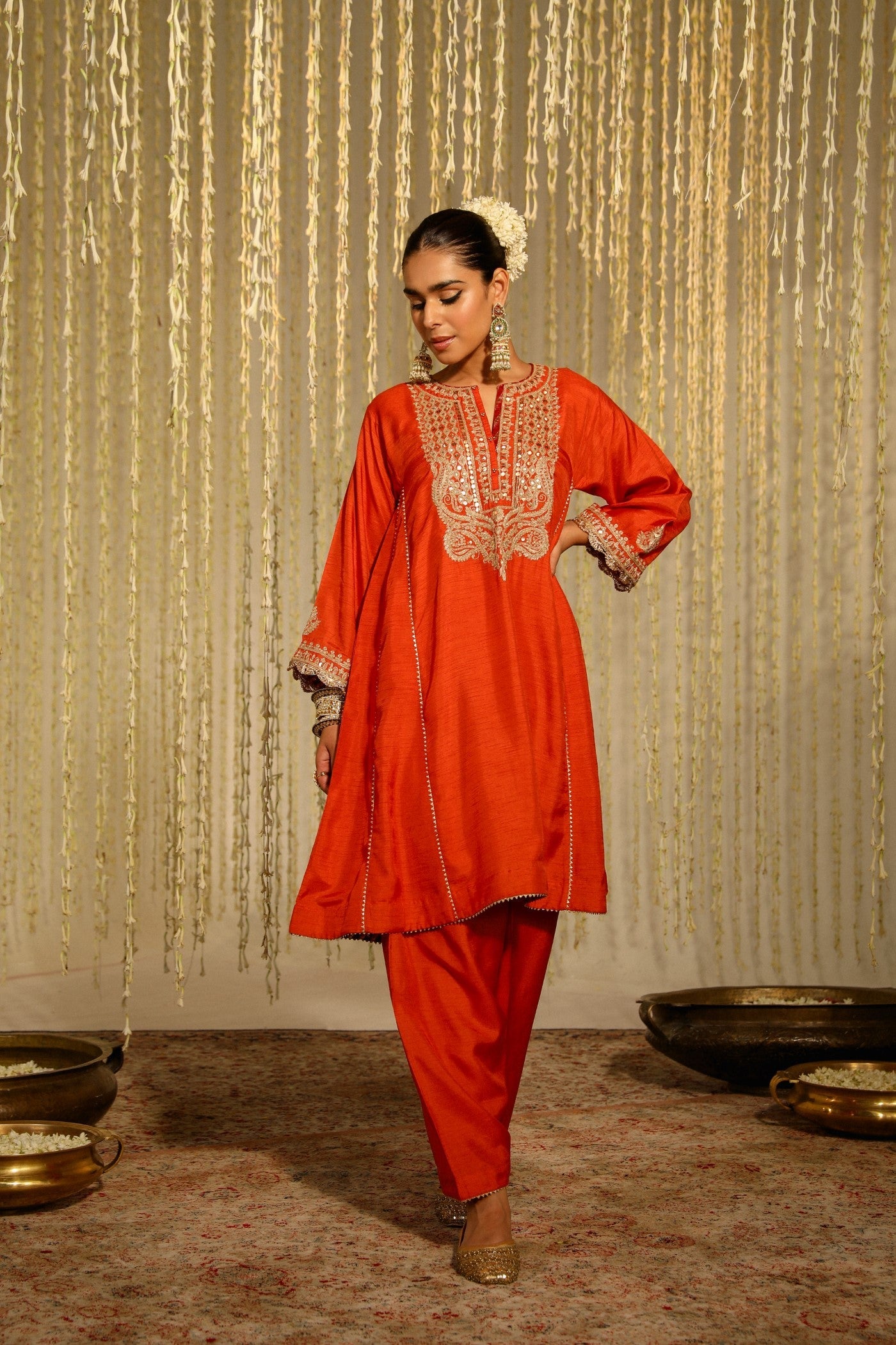Mehreen - Burnt Orange Short Choga With Salwar