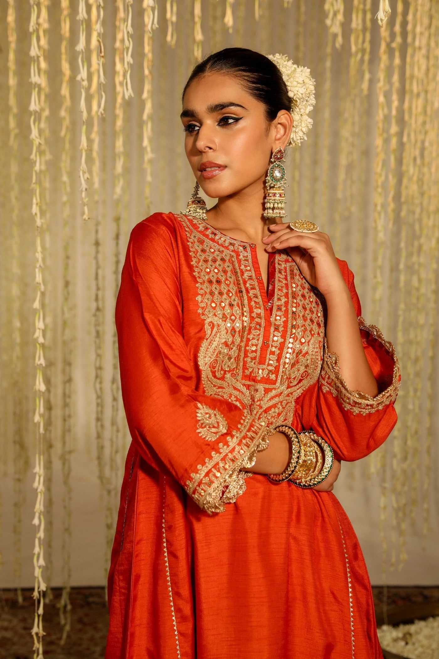 Mehreen - Burnt Orange Short Choga With Salwar