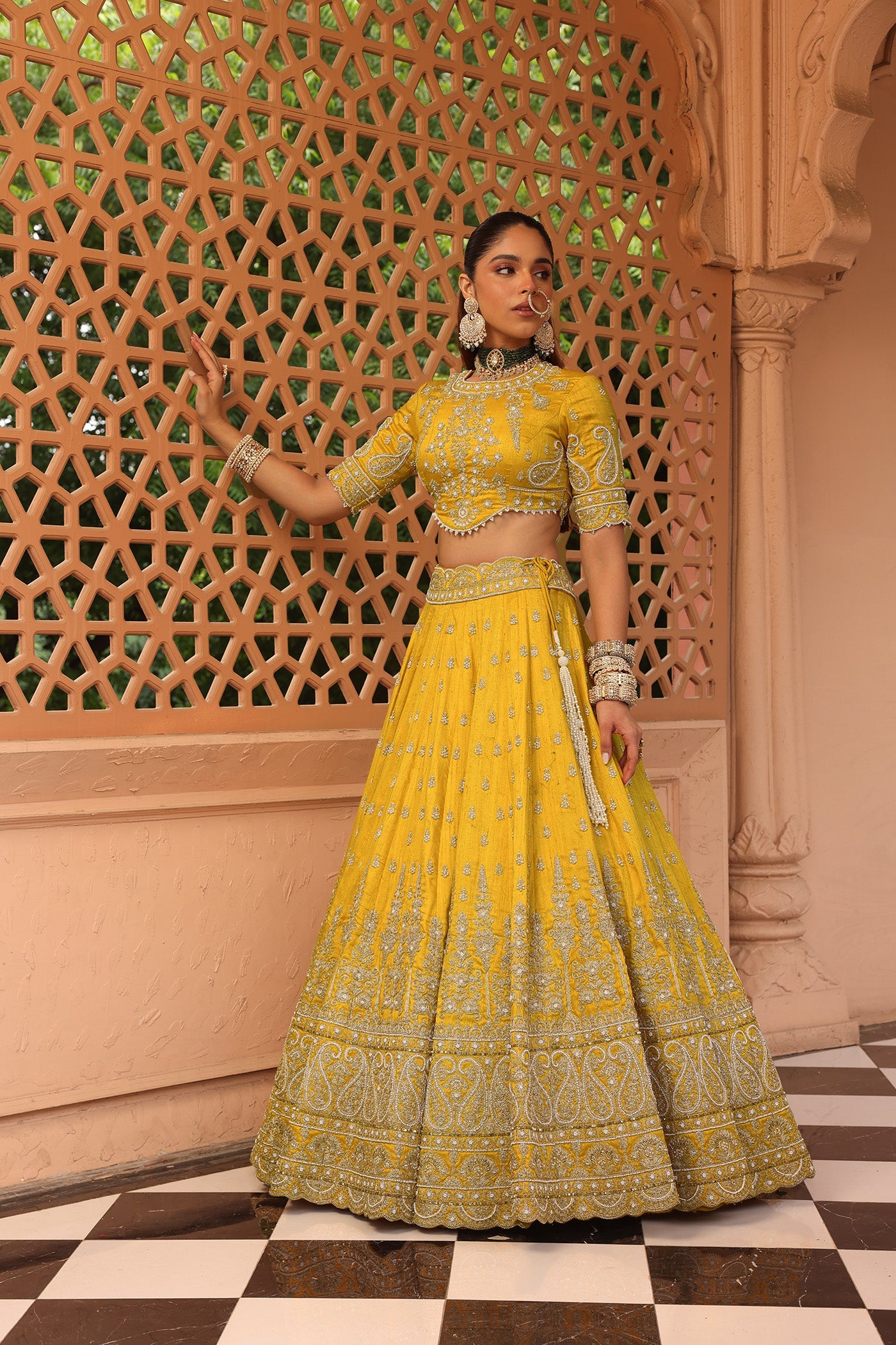 Uzma - Mustard Lehenga With Blouse And Dupatta