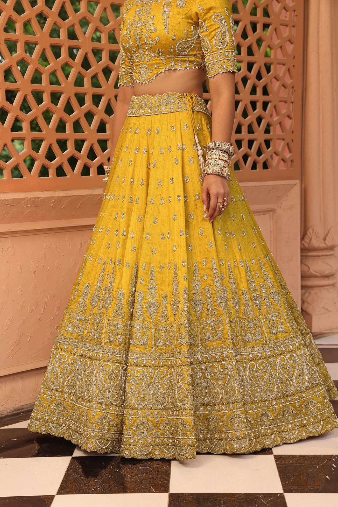 Uzma - Mustard Lehenga With Blouse And Dupatta