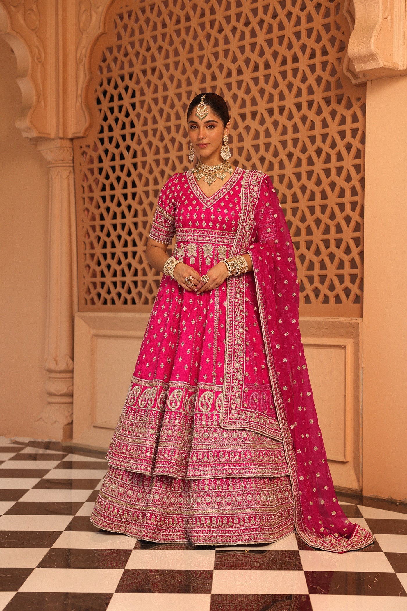 Naila - Hotpink Anarkali With Lehenga And Dupatta