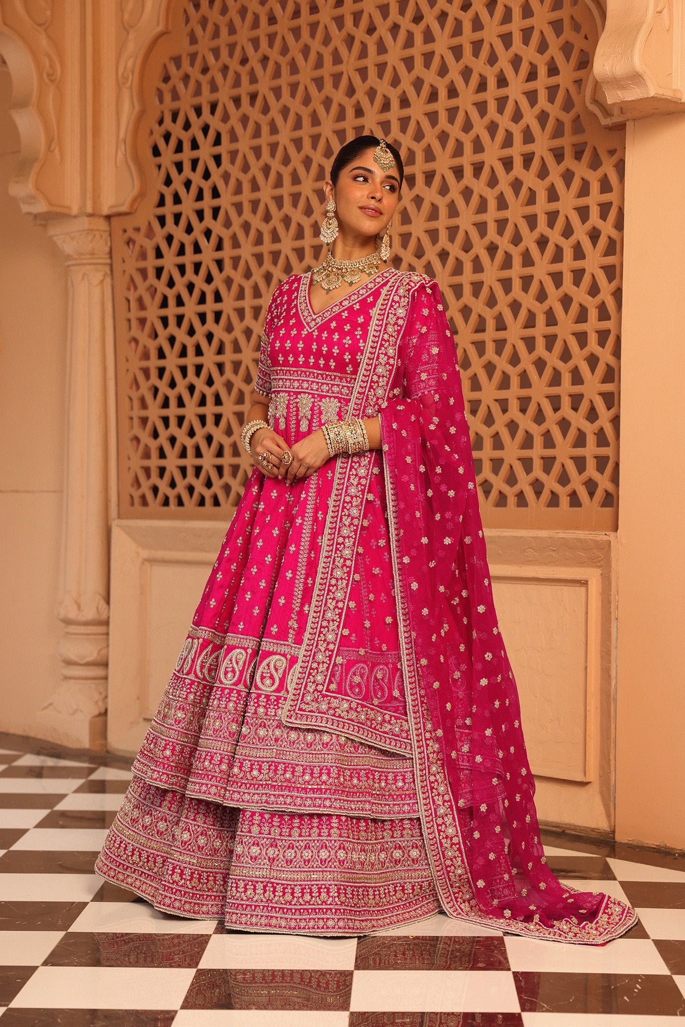 Naila - Hotpink Anarkali With Lehenga And Dupatta