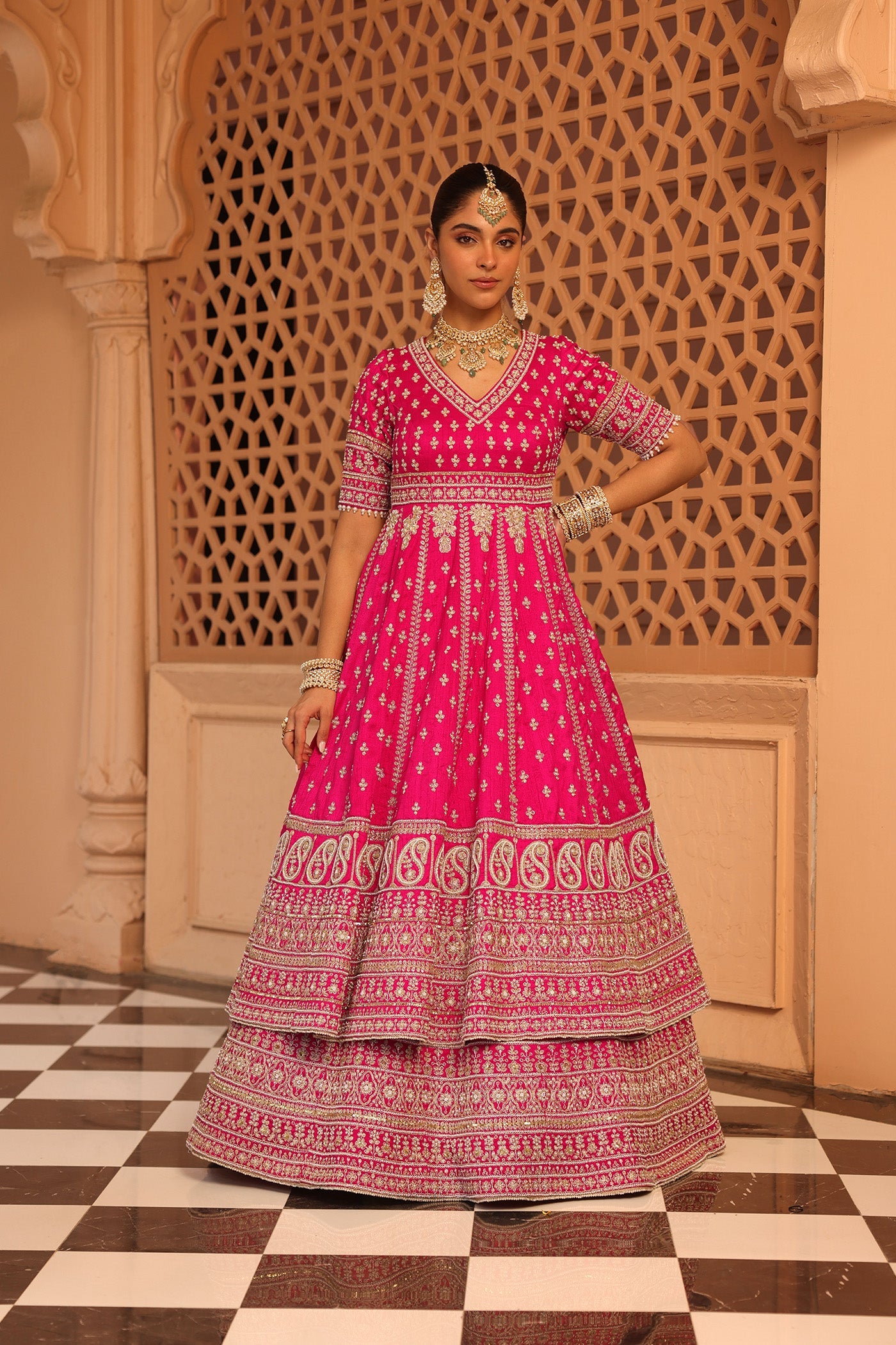 Naila - Hotpink Anarkali With Lehenga And Dupatta