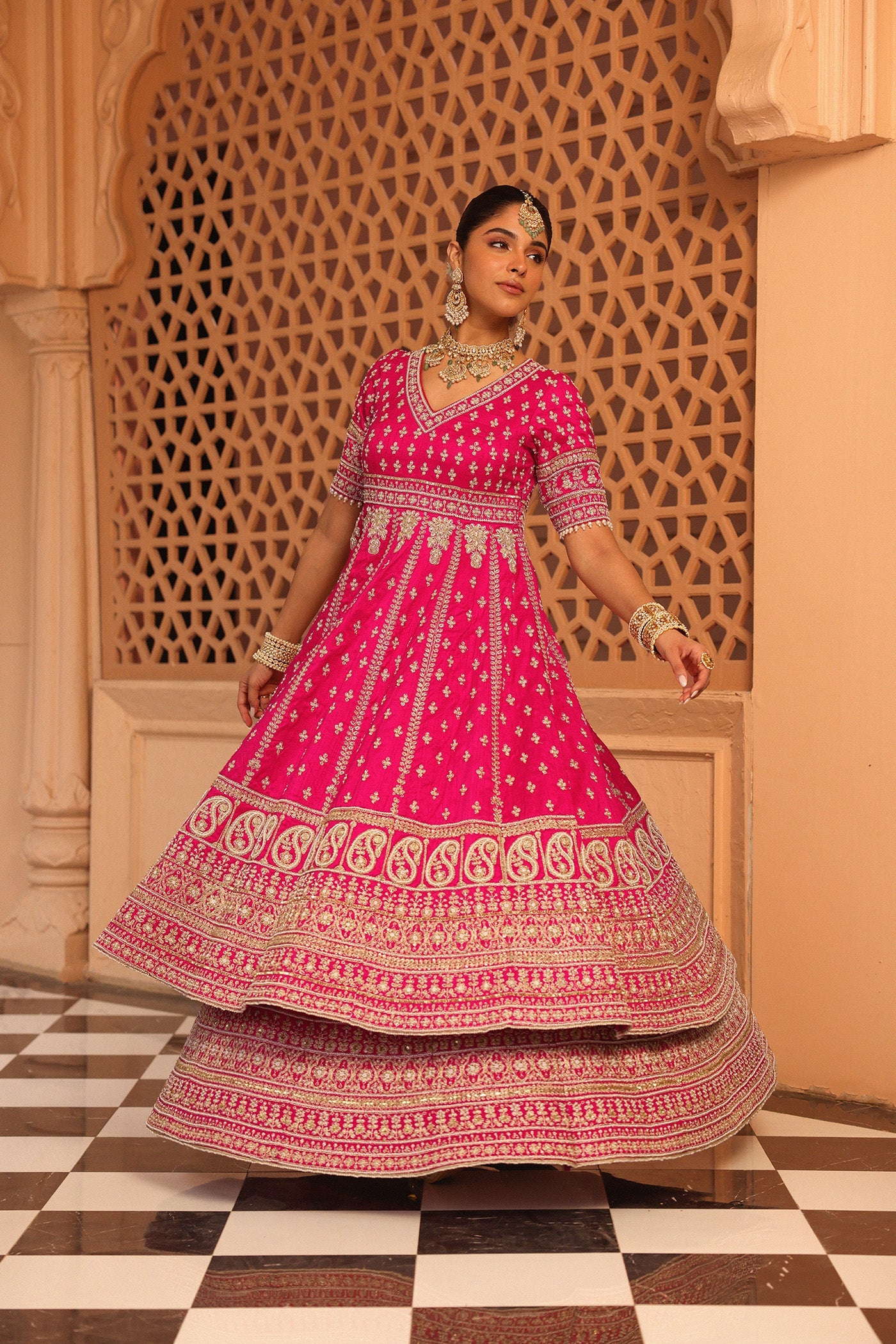 Naila - Hotpink Anarkali With Lehenga And Dupatta