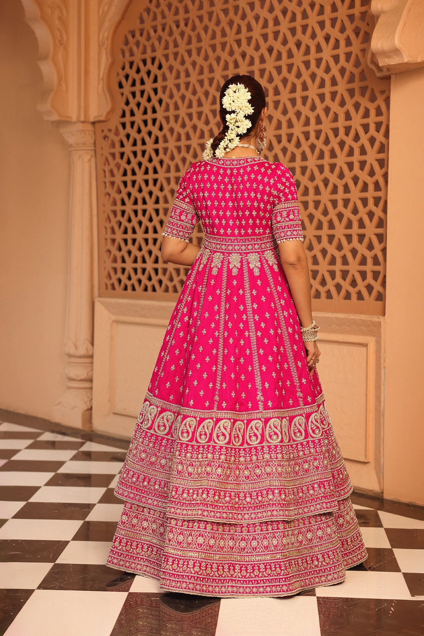 Naila - Hotpink Anarkali With Lehenga And Dupatta
