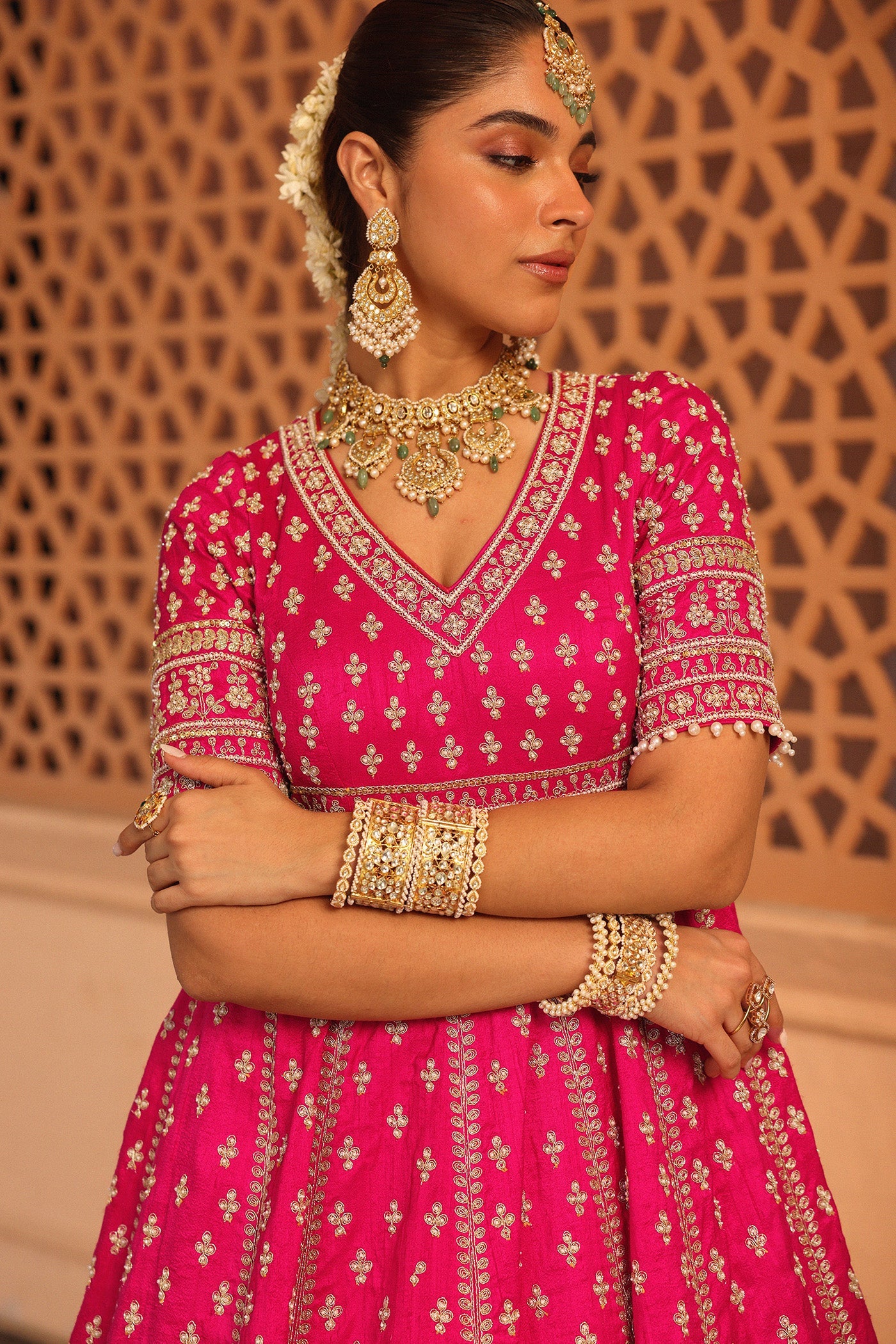Naila - Hotpink Anarkali With Lehenga And Dupatta