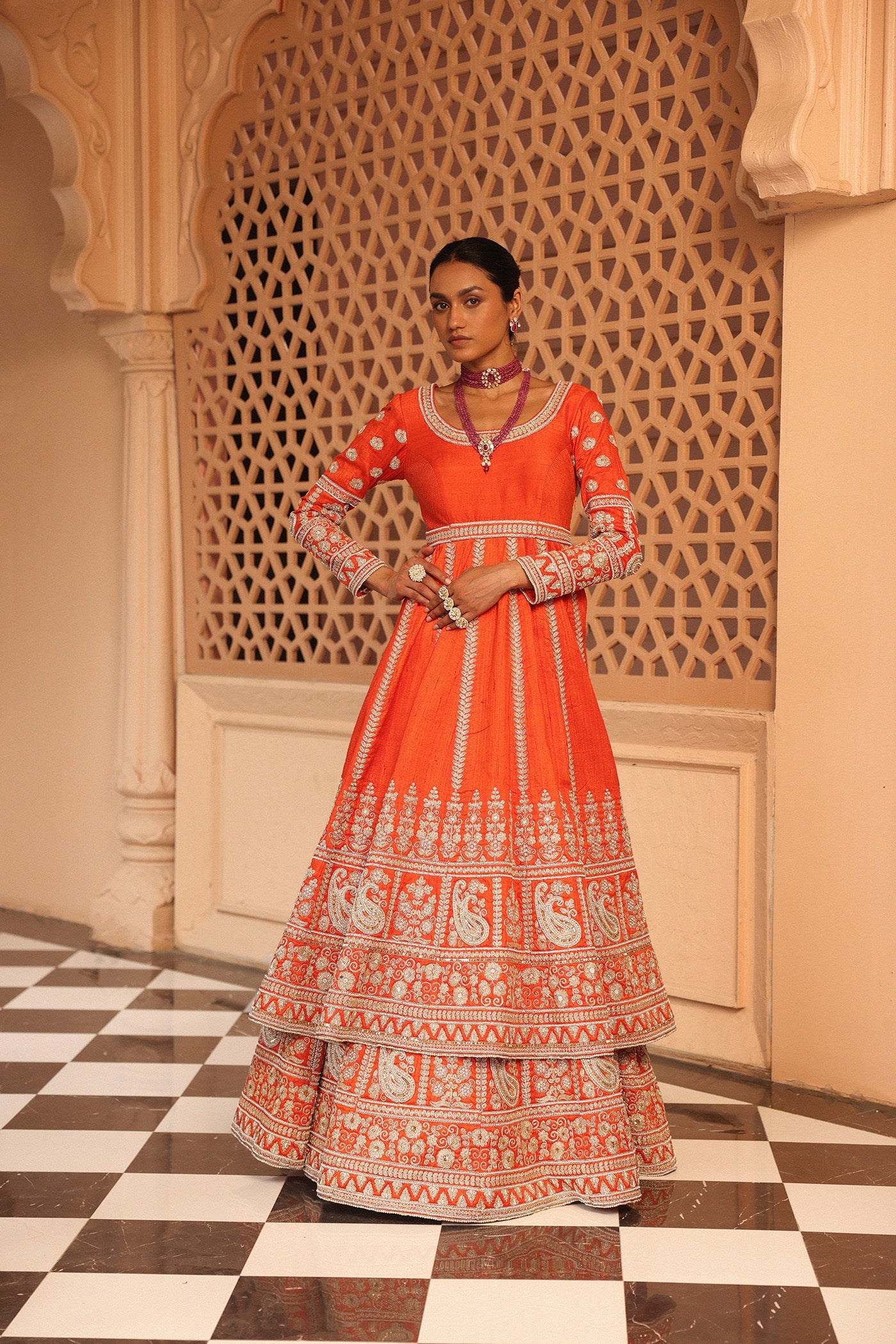 Mariyah - Orange Anarkali With Lehenga And Dupatta