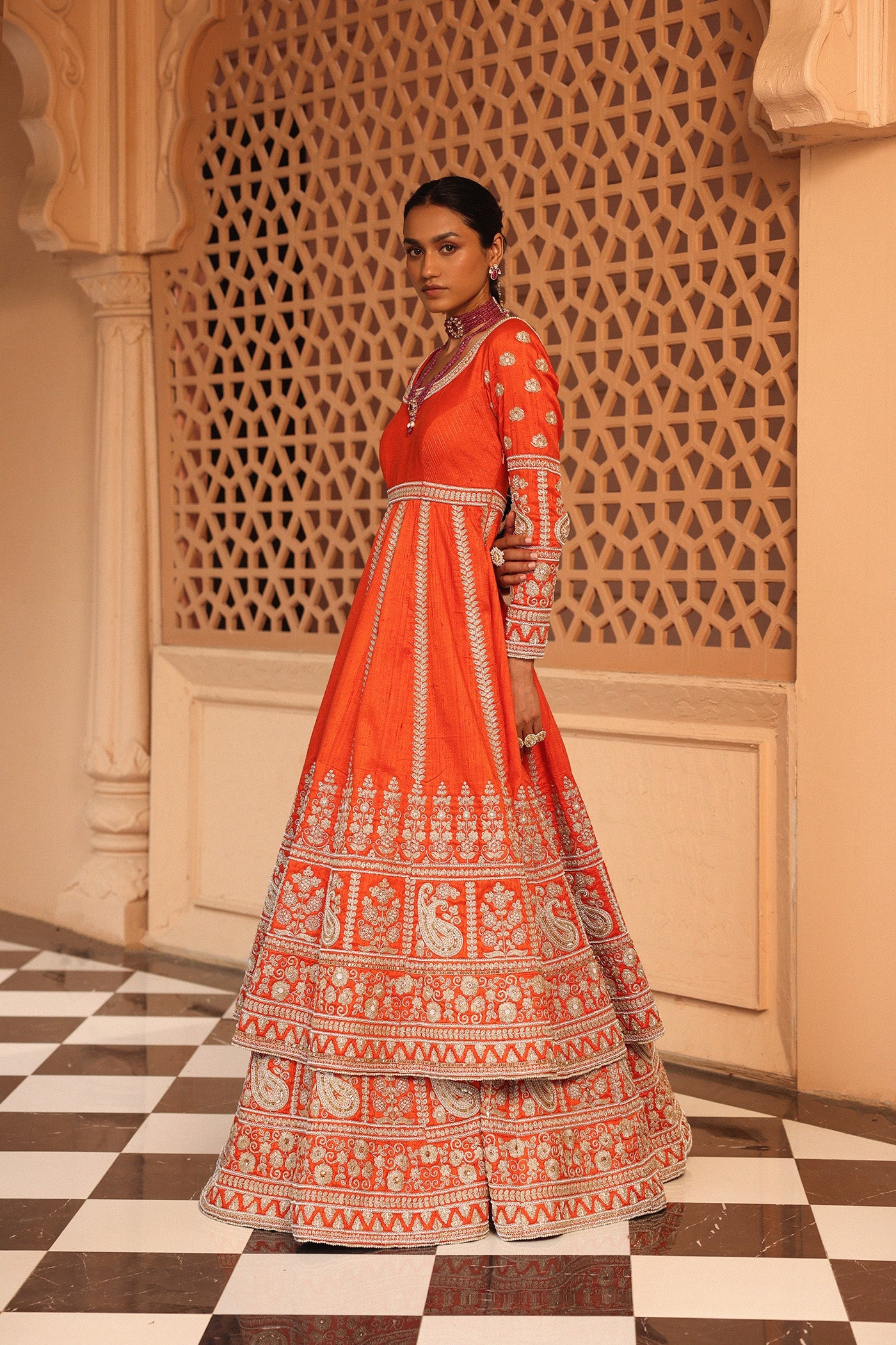 Mariyah - Orange Anarkali With Lehenga And Dupatta