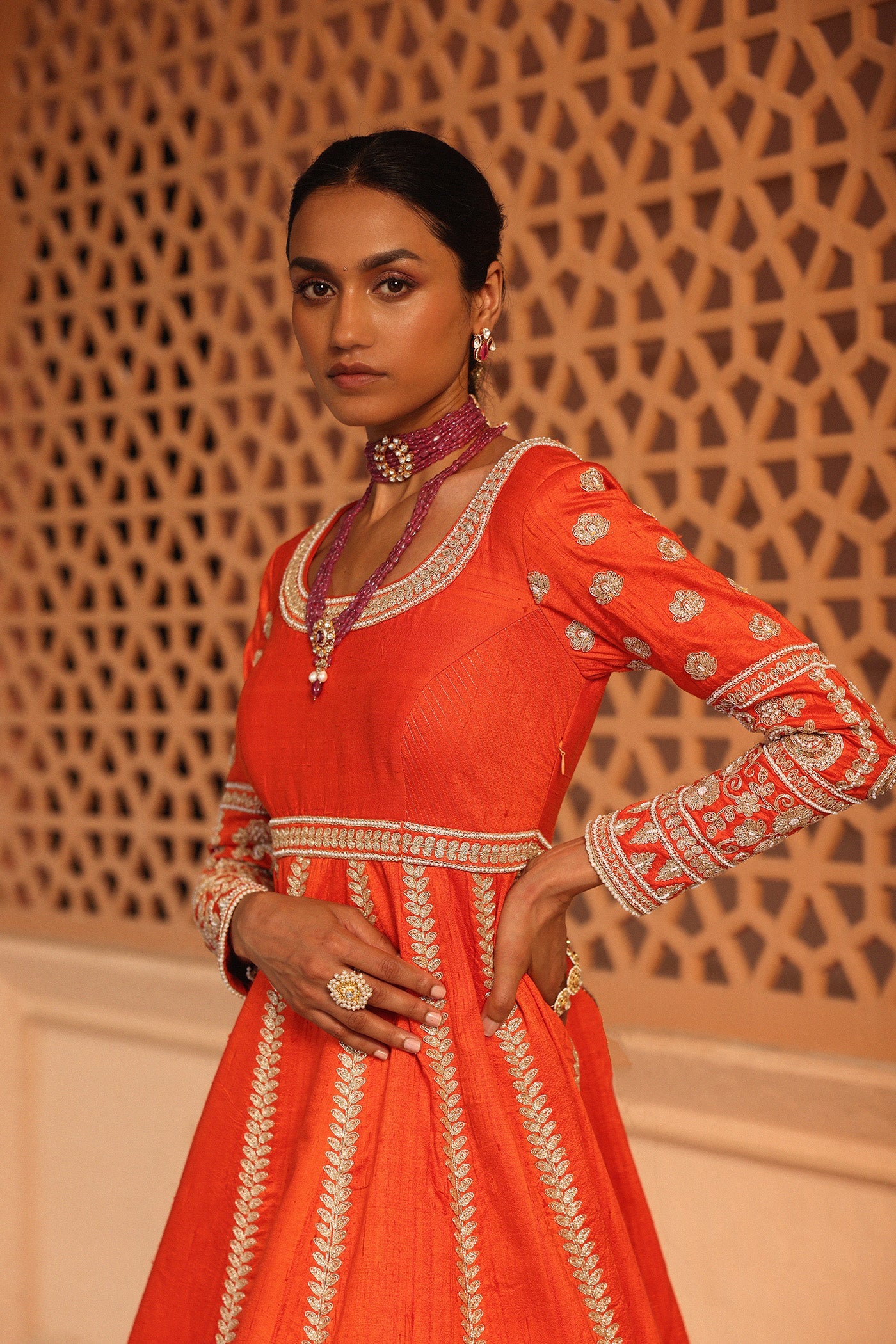 Mariyah - Orange Anarkali With Lehenga And Dupatta
