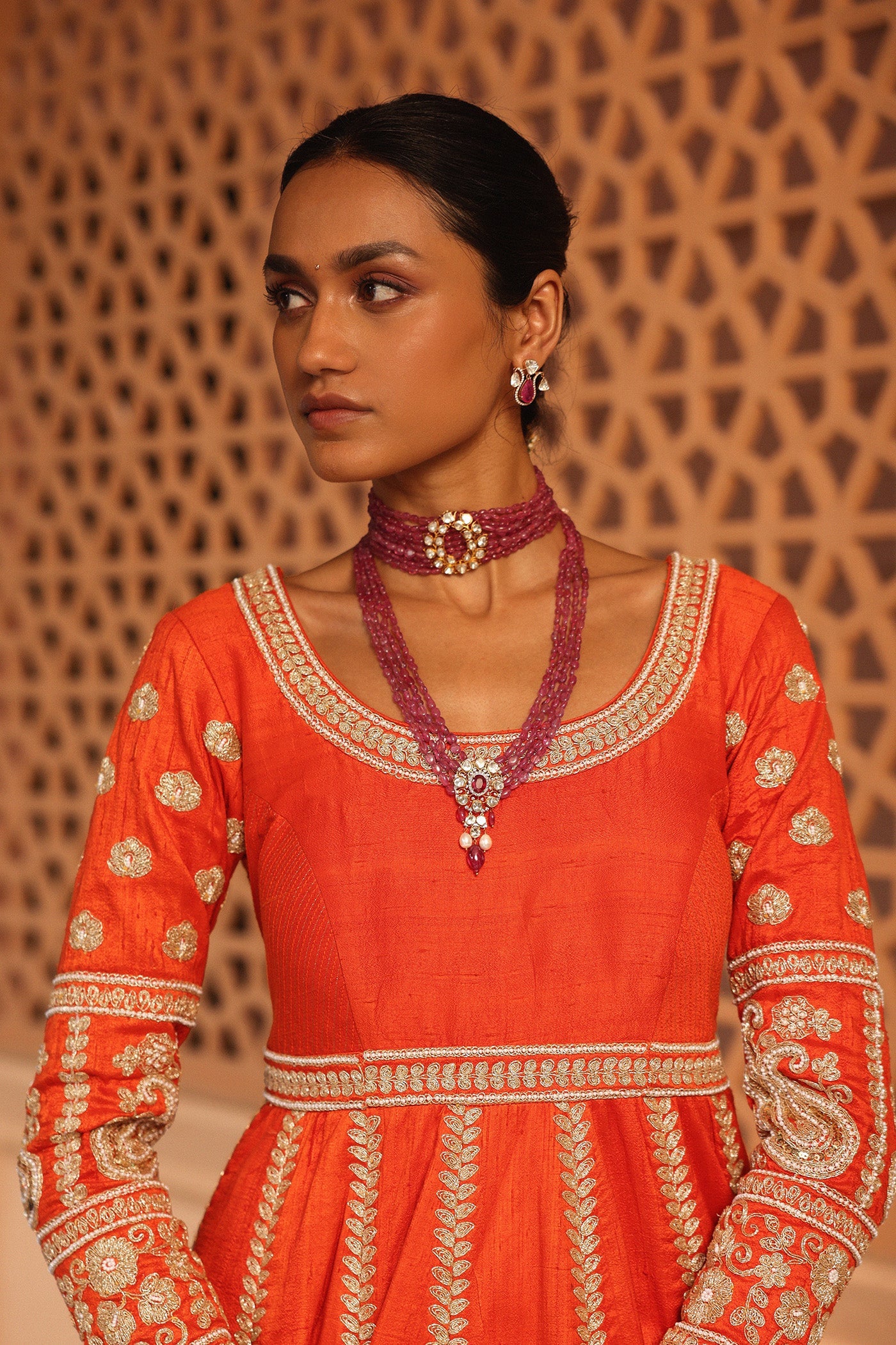 Mariyah - Orange Anarkali With Lehenga And Dupatta