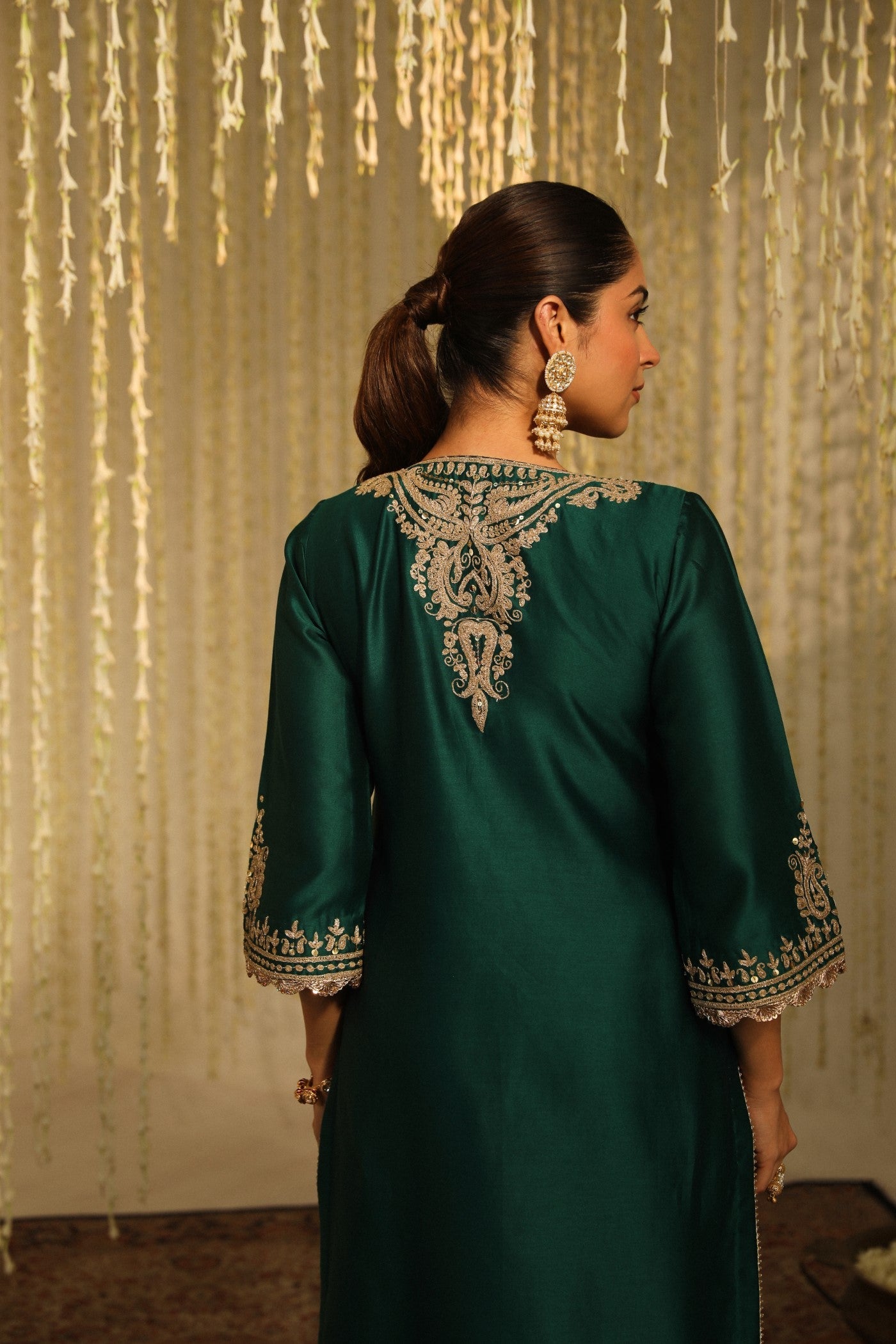 Amayra - Emerald Green Short Kurta With Dhoti