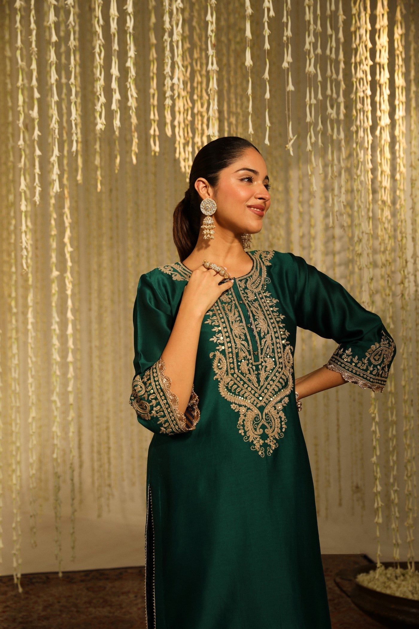 Amayra - Emerald Green Short Kurta With Dhoti