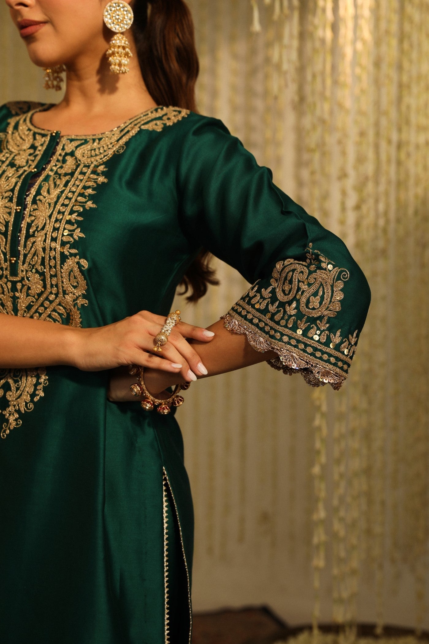 Amayra - Emerald Green Short Kurta With Dhoti
