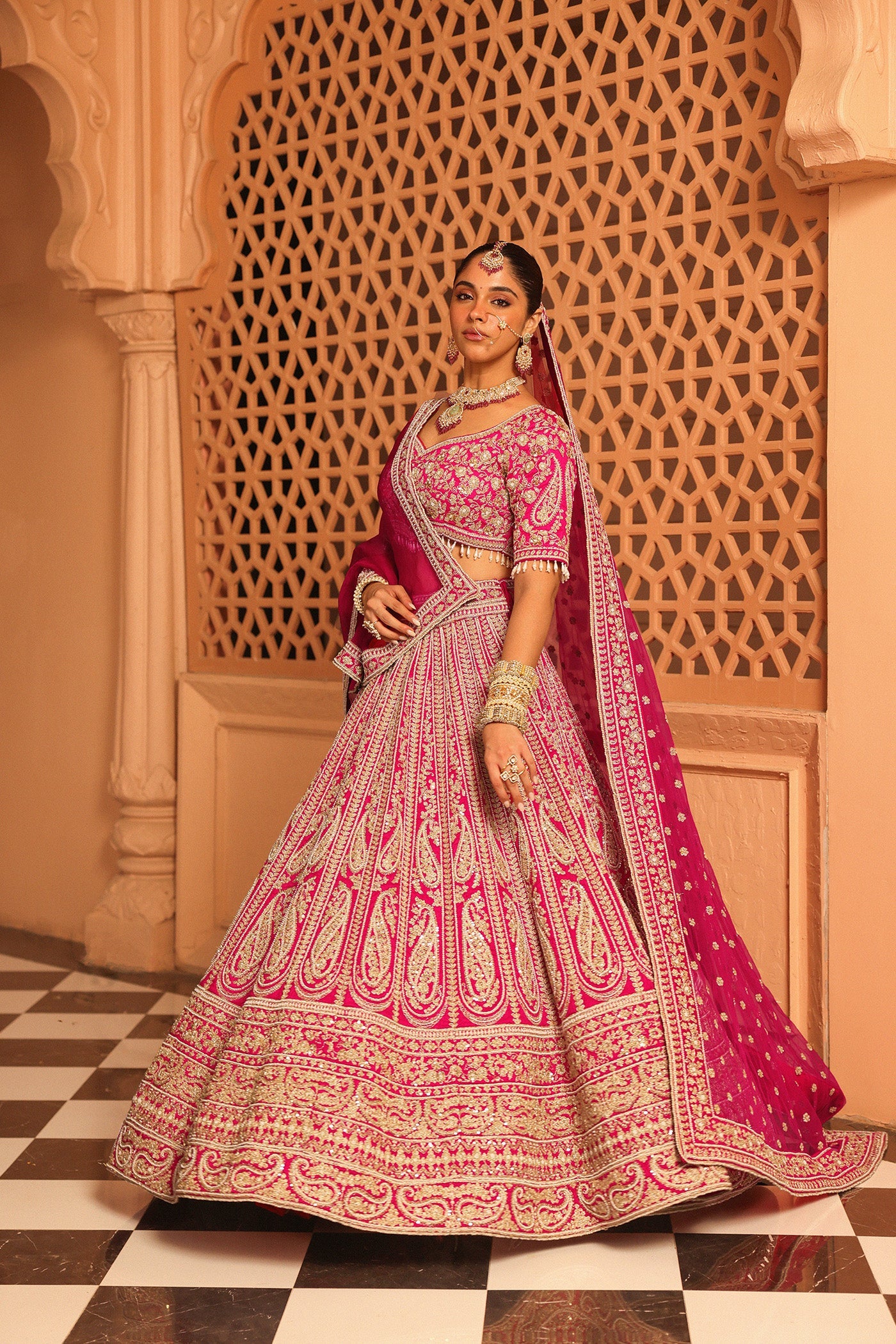 Inaya - Hotpink Lehenga With Blouse And Dupatta