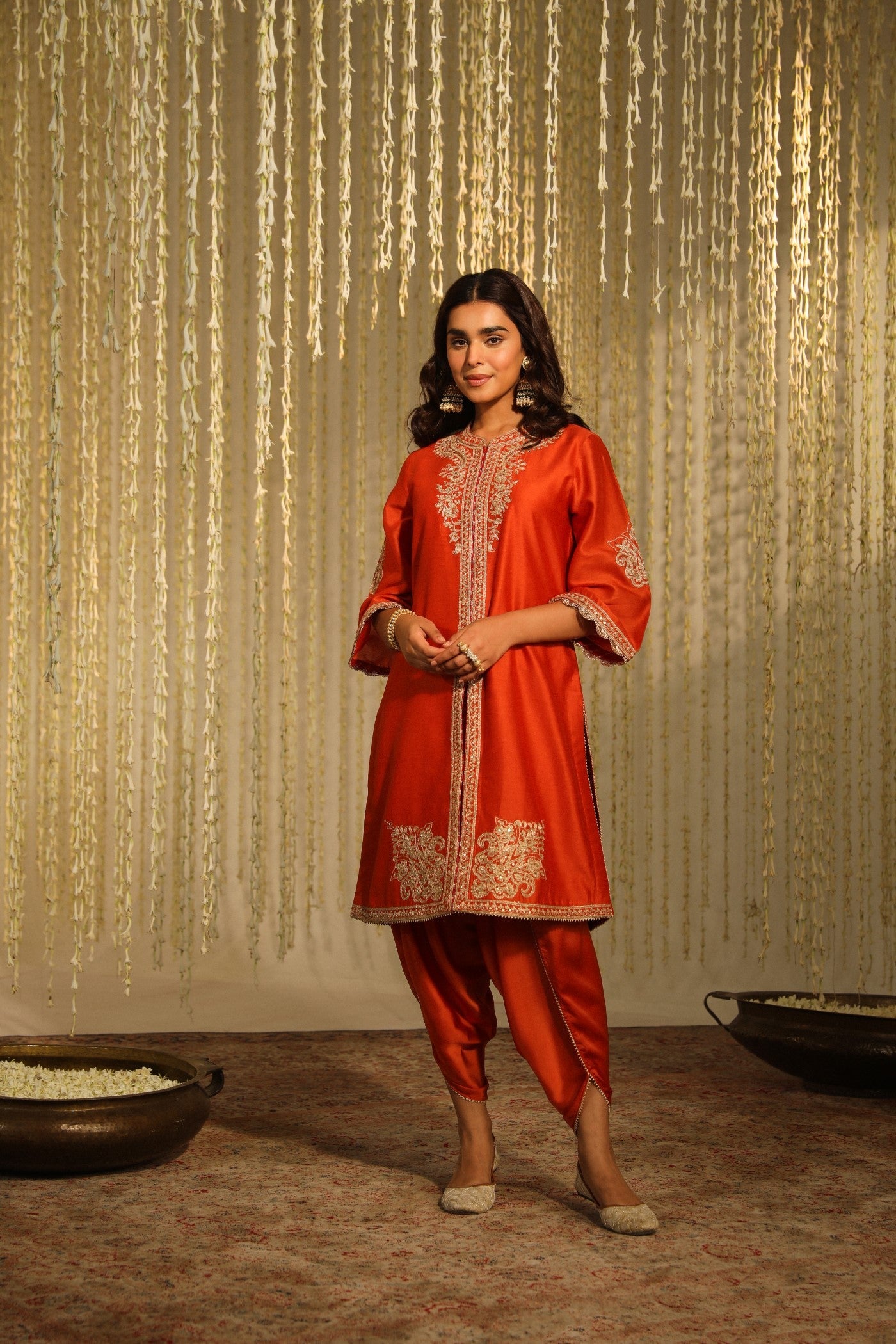 Gulbano - Burnt Orange Short Kurta With Dhoti