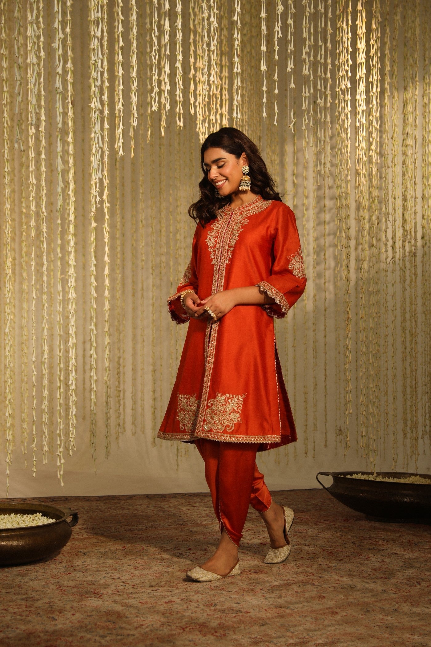 Gulbano - Burnt Orange Short Kurta With Dhoti