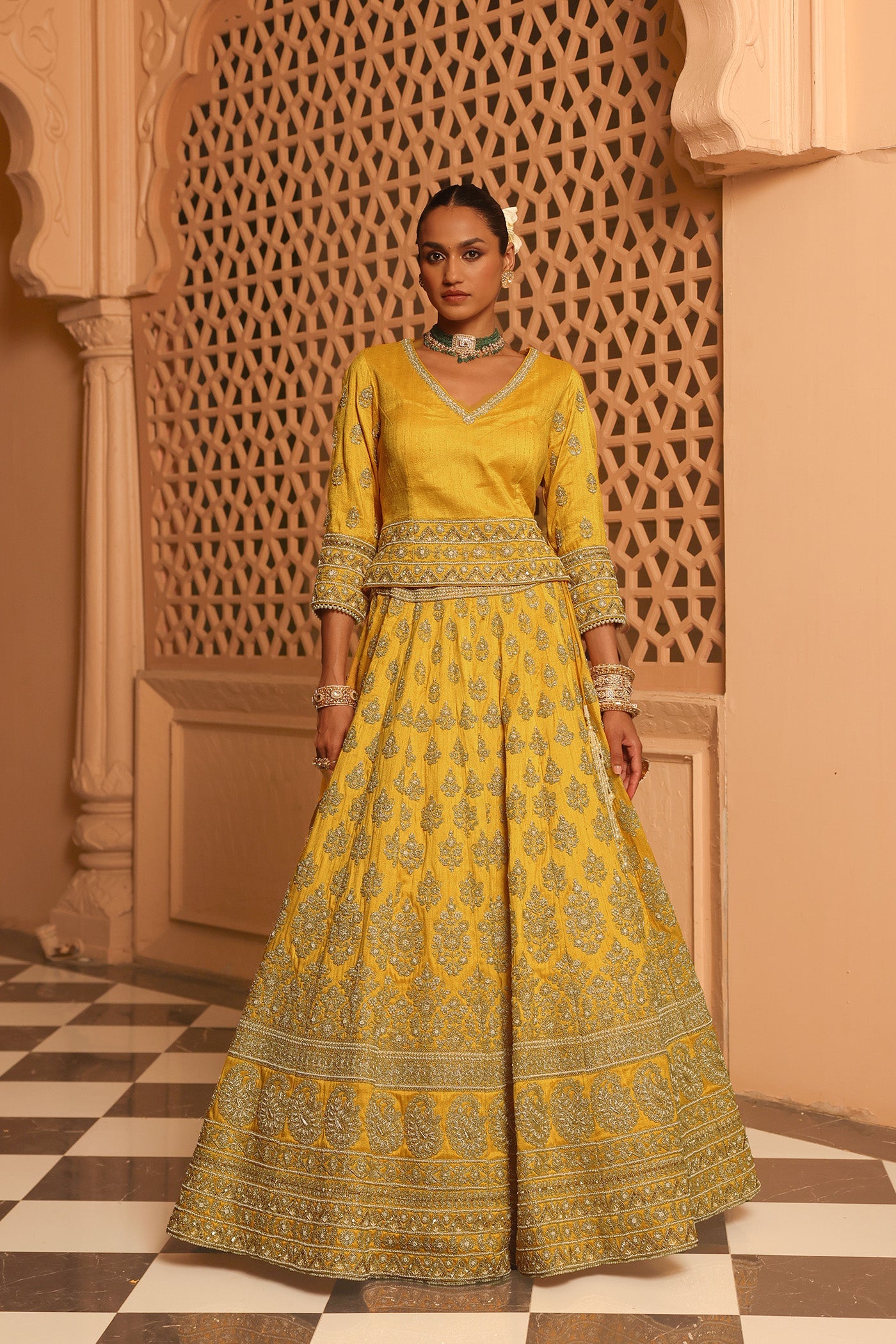 Noorali - Mustard Lehenga With Choli And Dupatta
