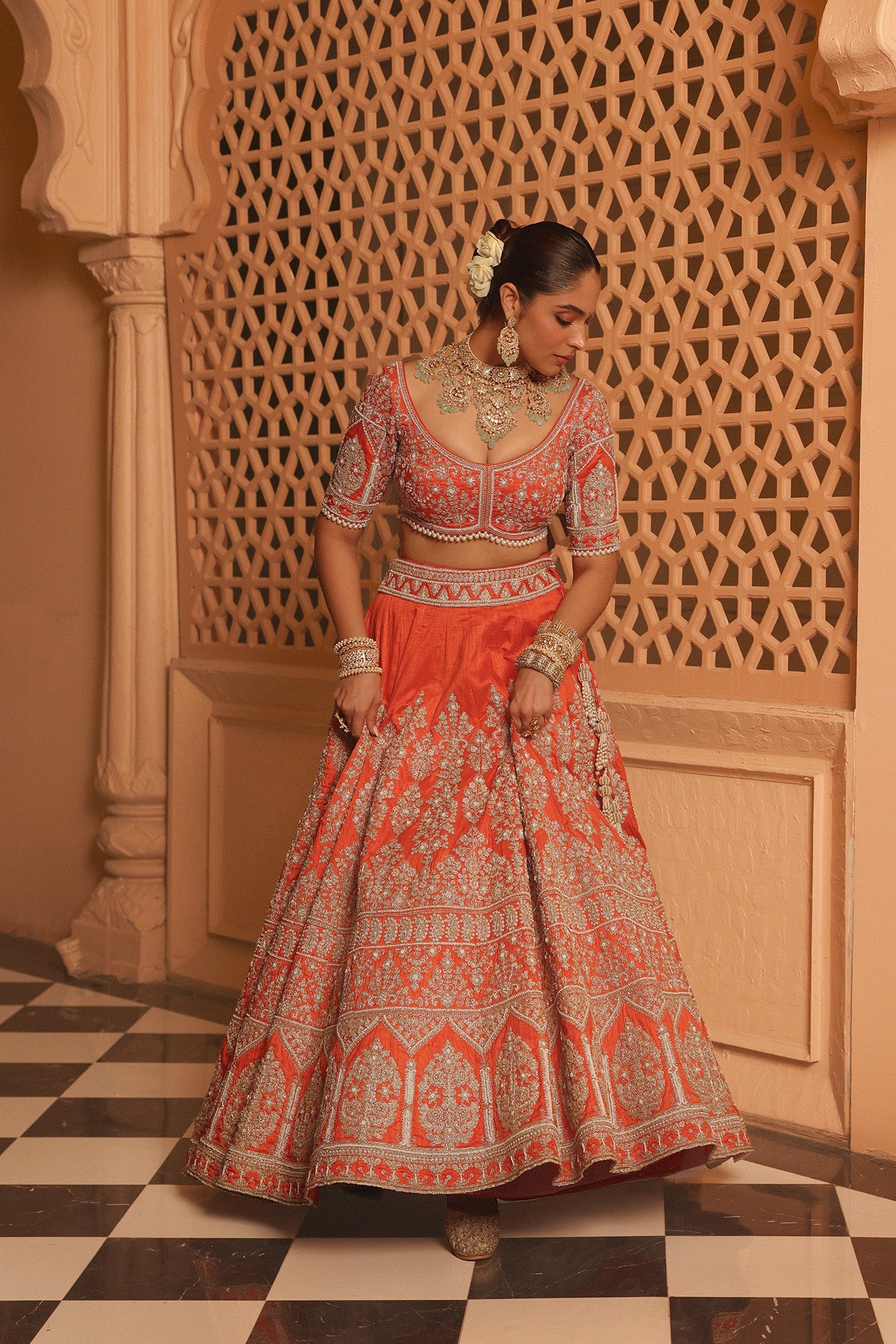 Faizah - Orange Lehenga With Blouse And Dupatta