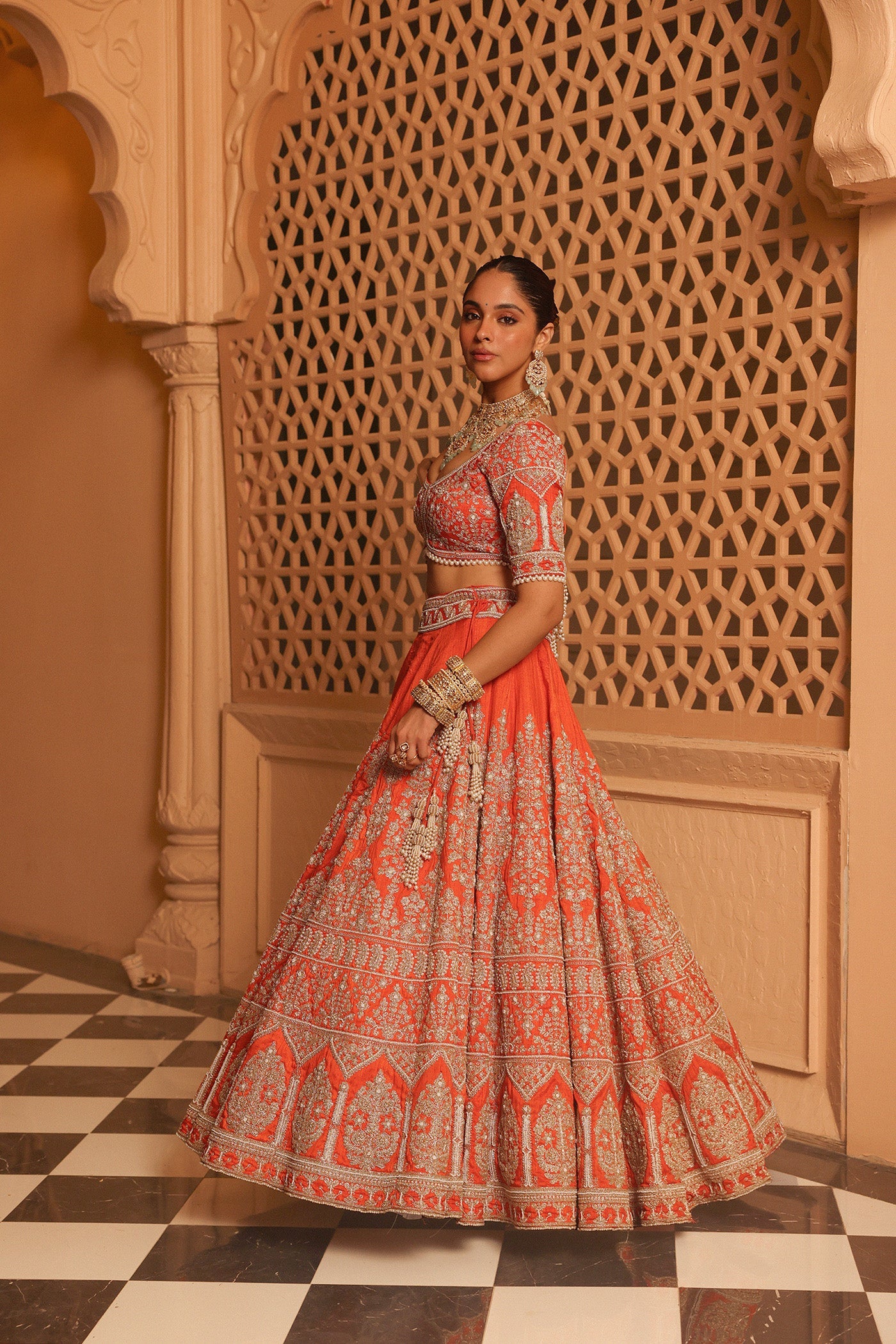 Faizah - Orange Lehenga With Blouse And Dupatta