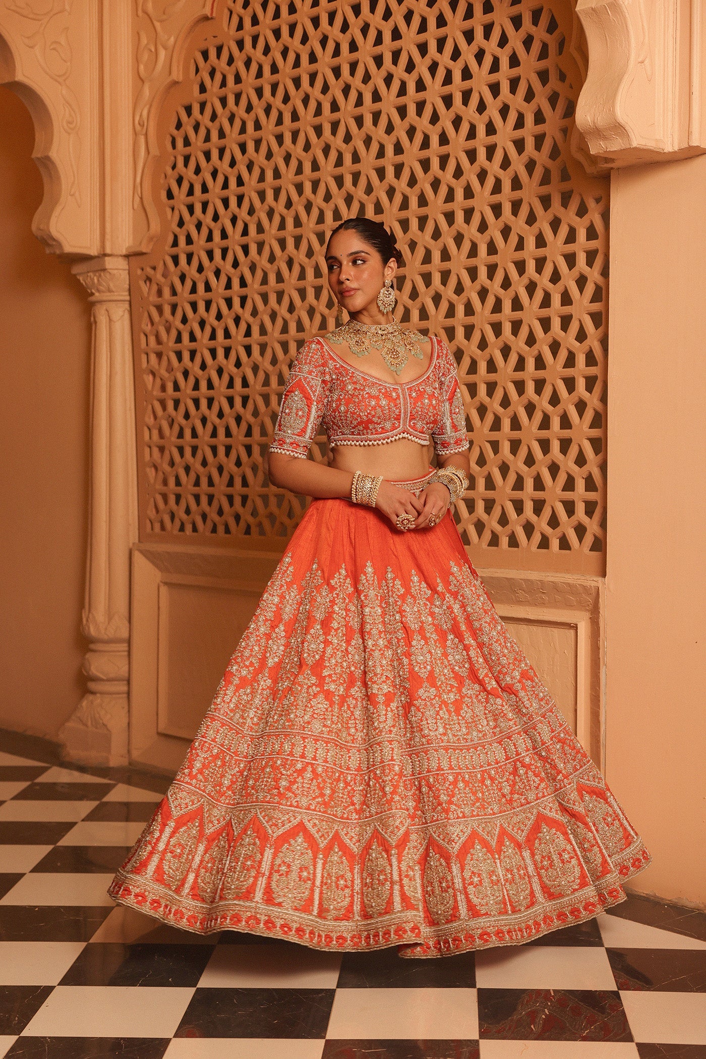 Faizah - Orange Lehenga With Blouse And Dupatta