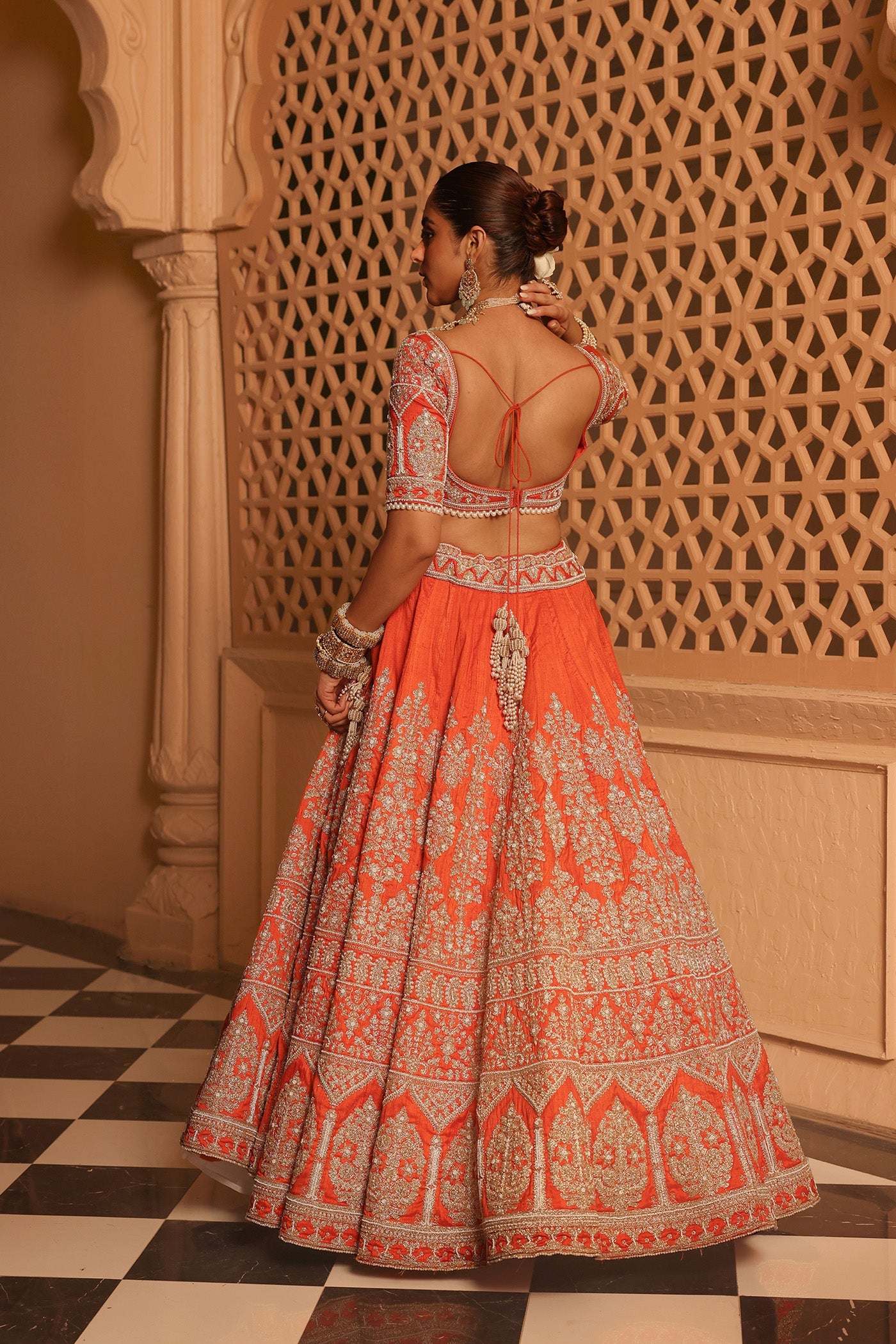 Faizah - Orange Lehenga With Blouse And Dupatta