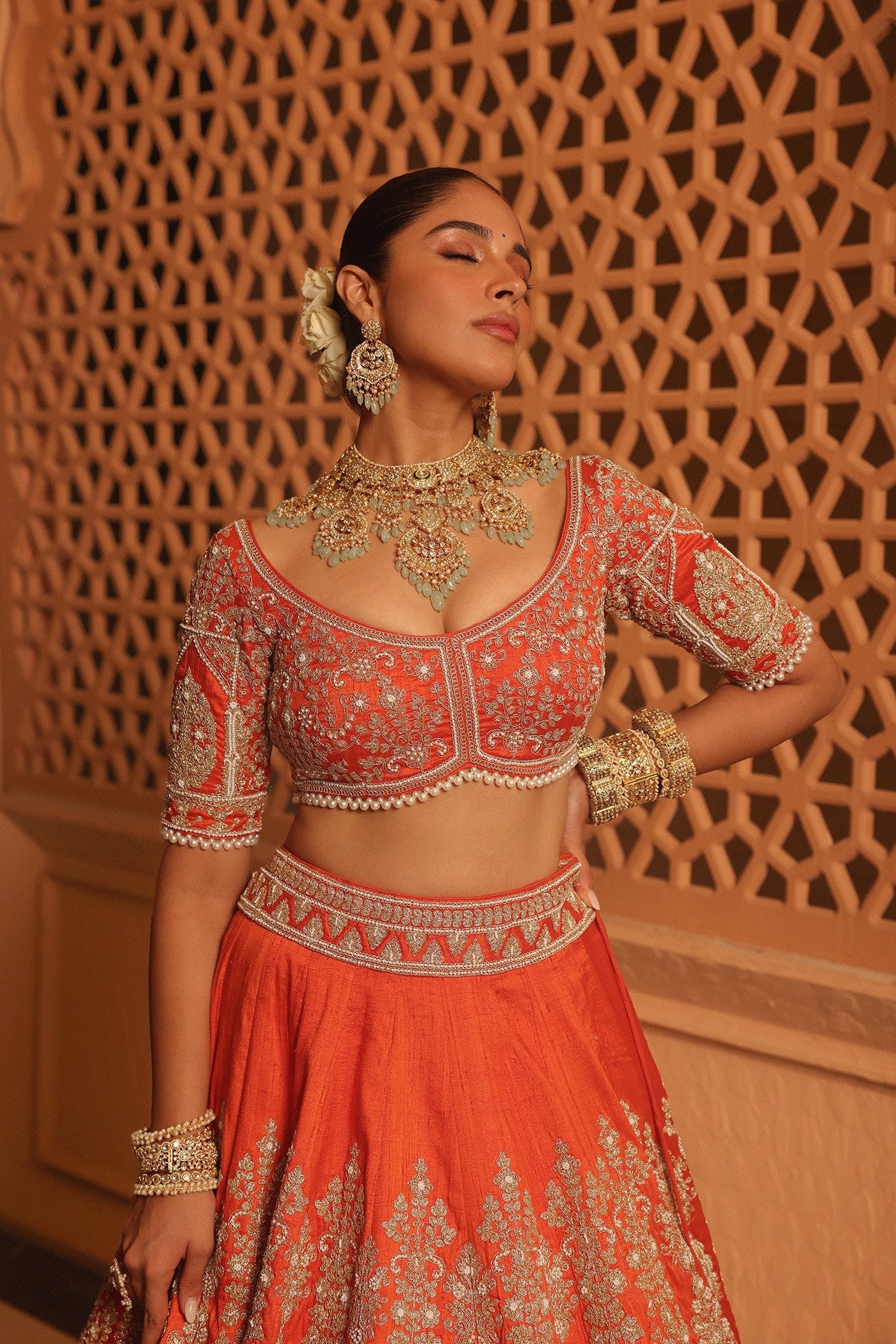 Faizah - Orange Lehenga With Blouse And Dupatta