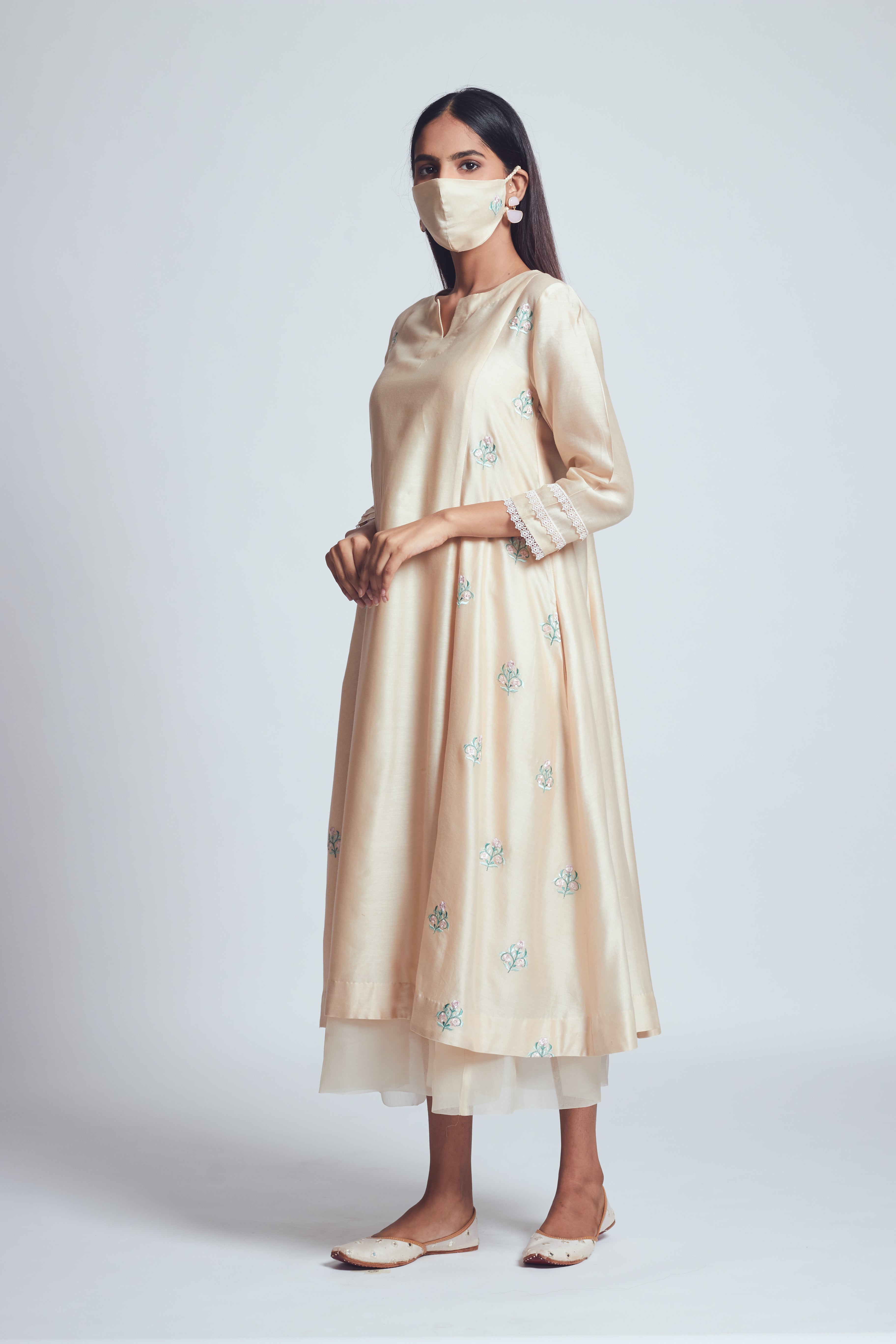 Amna- Daisy Ivory Twin Layer Summer Dress