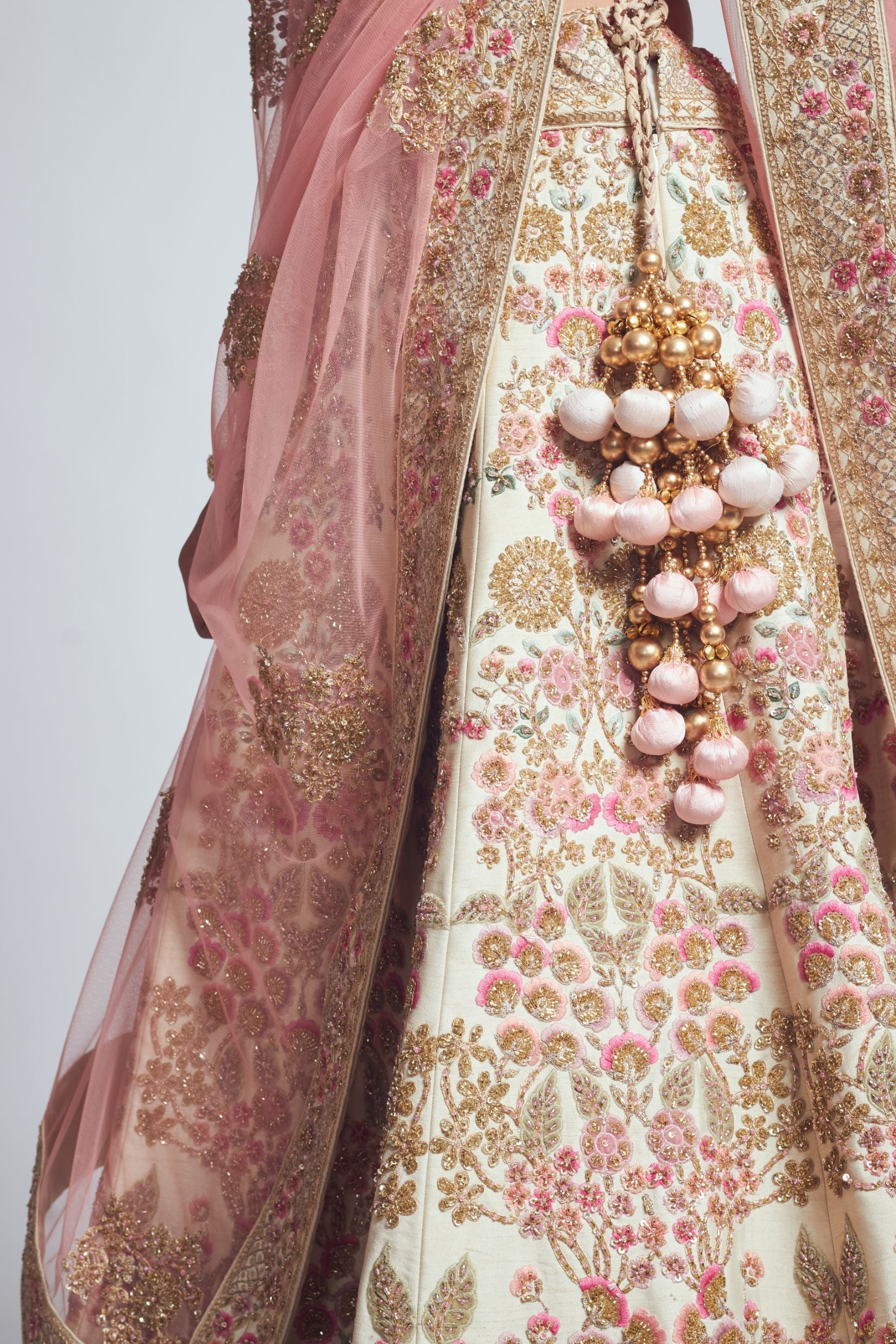 Parinaaz- Daisy Ivory & Blush Pink Parsi & Dabka Zardozi Embroidered Lehenga