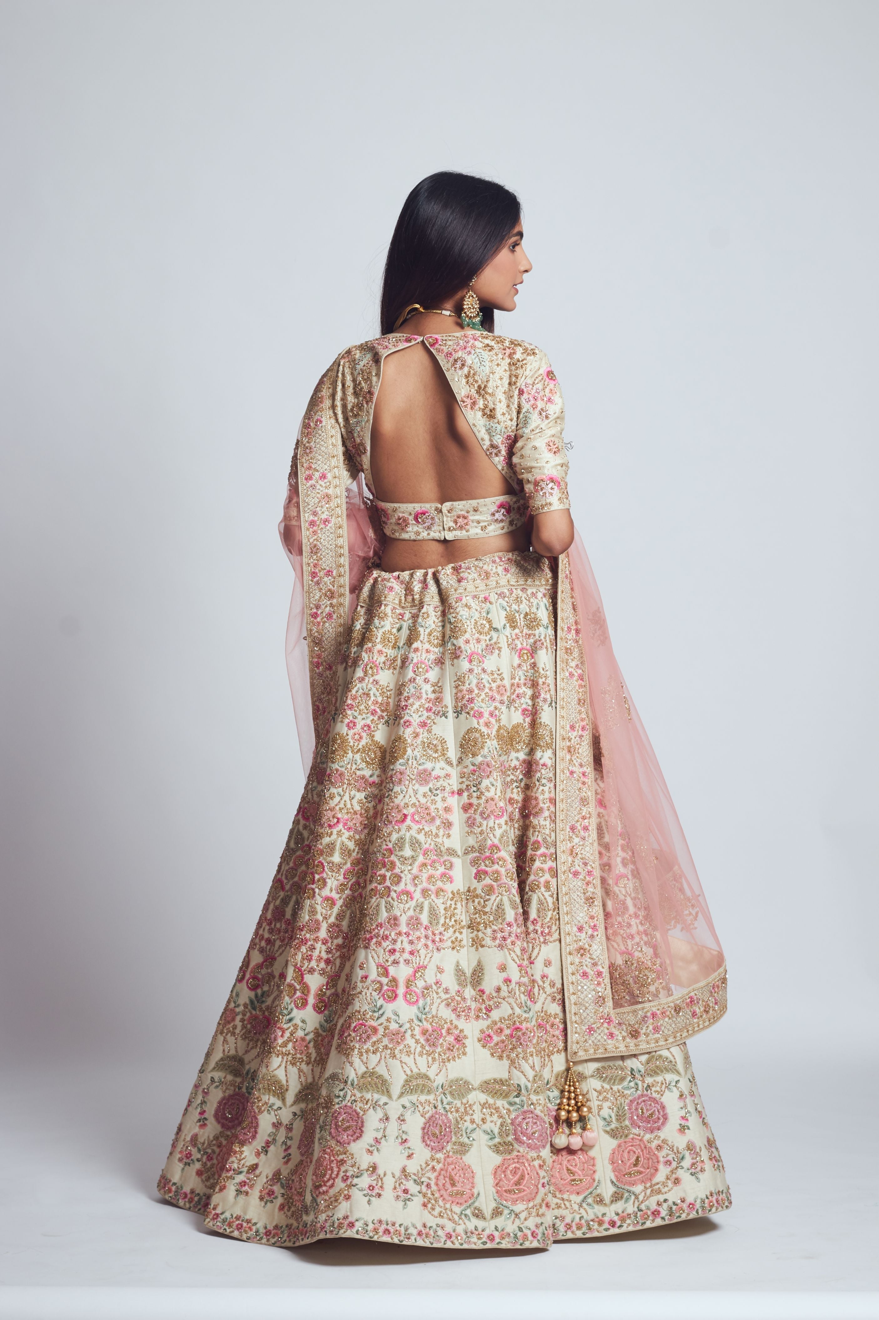 Parinaaz- Daisy Ivory & Blush Pink Parsi & Dabka Zardozi Embroidered Lehenga