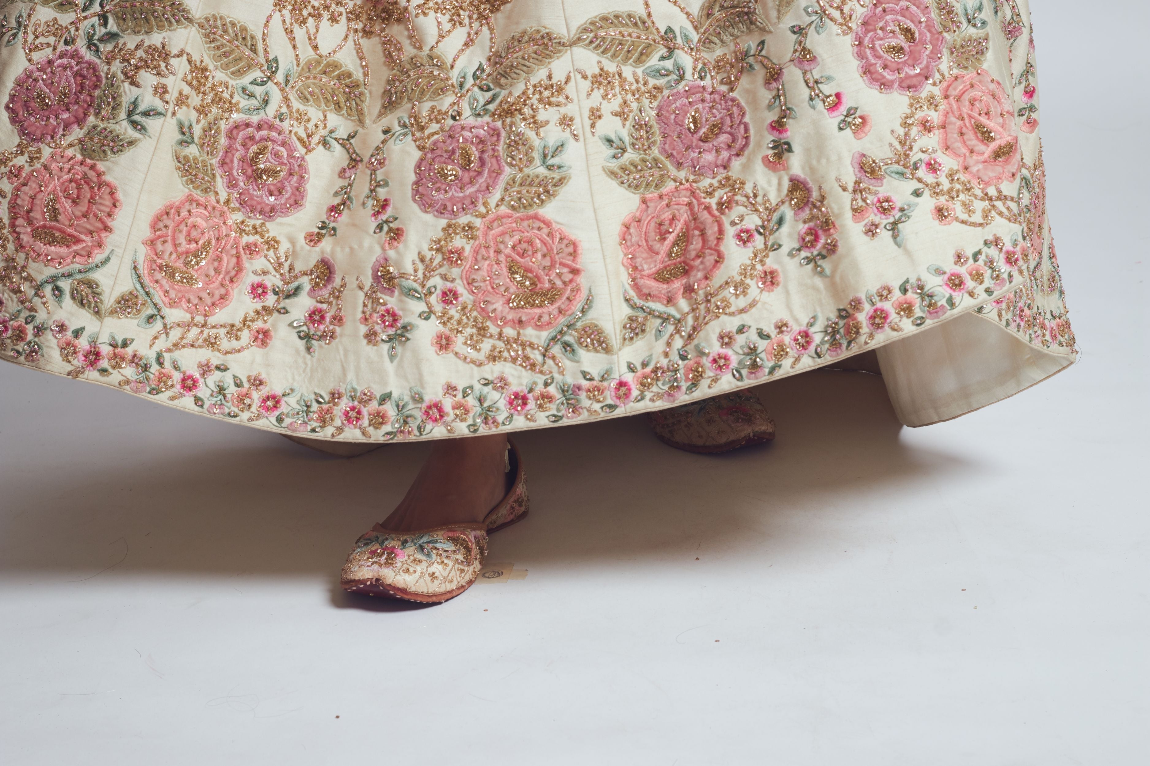 Parinaaz- Daisy Ivory & Blush Pink Parsi & Dabka Zardozi Embroidered Lehenga