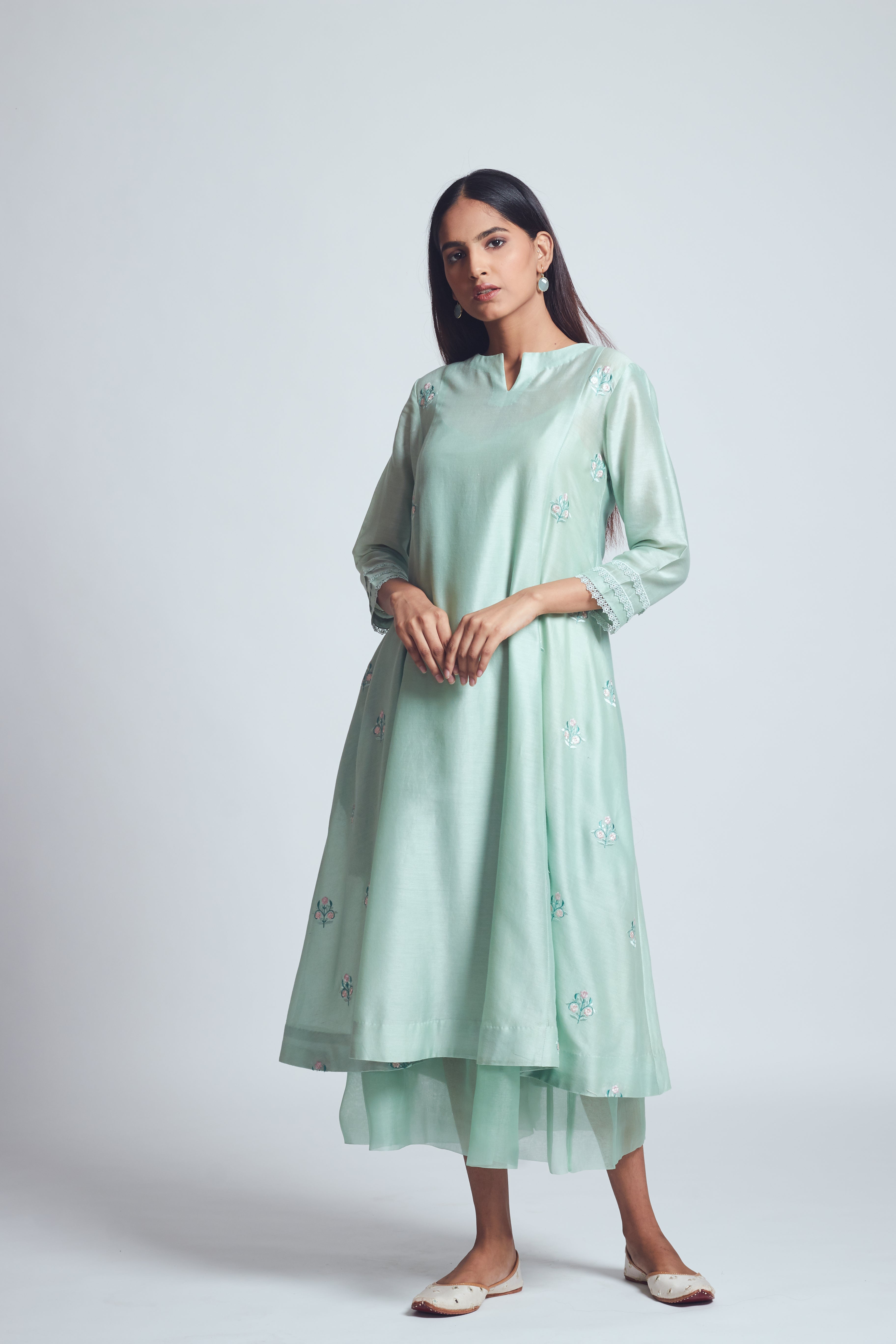 Amna- Sage Green Princess Cut Summer Dress
