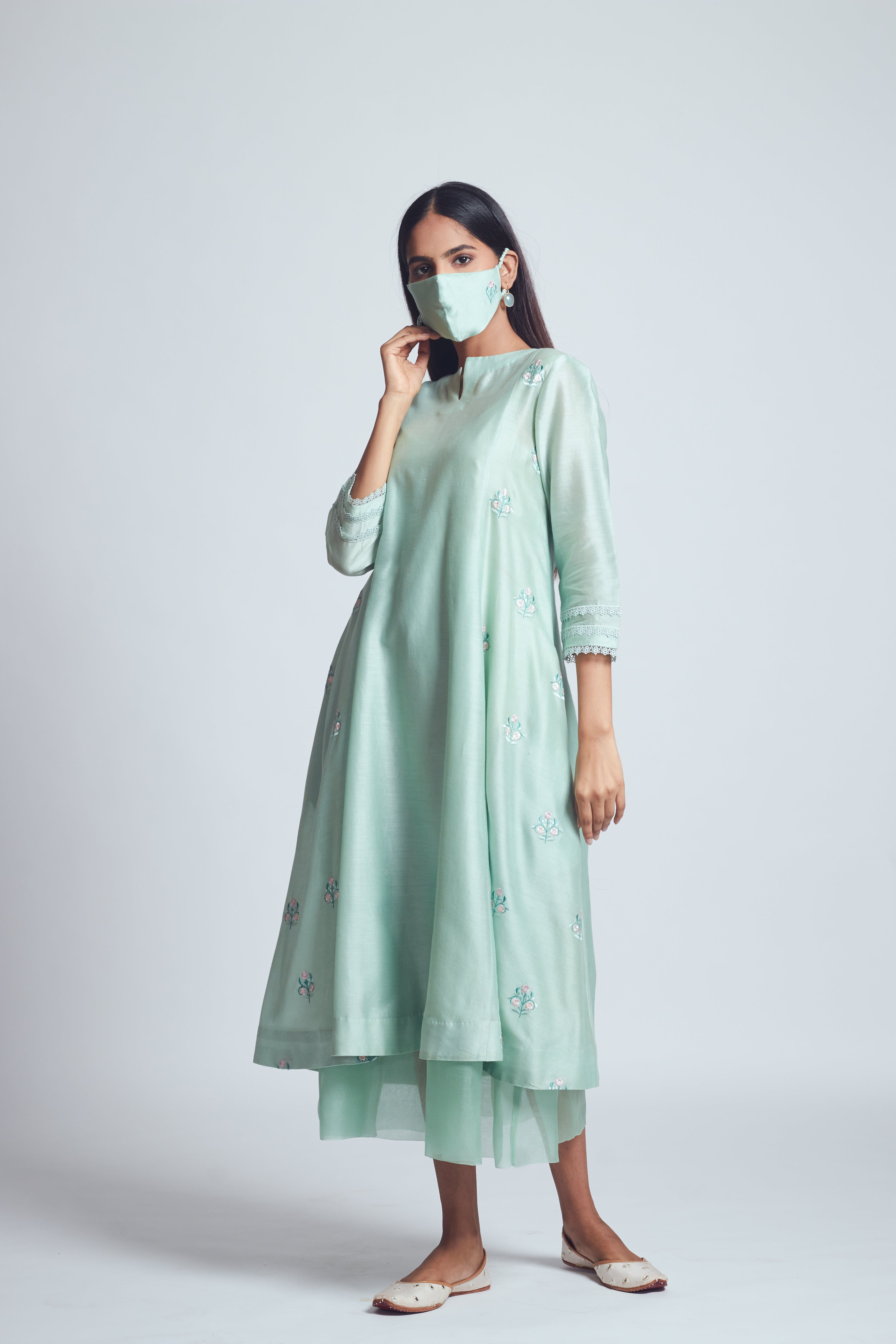 Amna- Sage Green Princess Cut Summer Dress