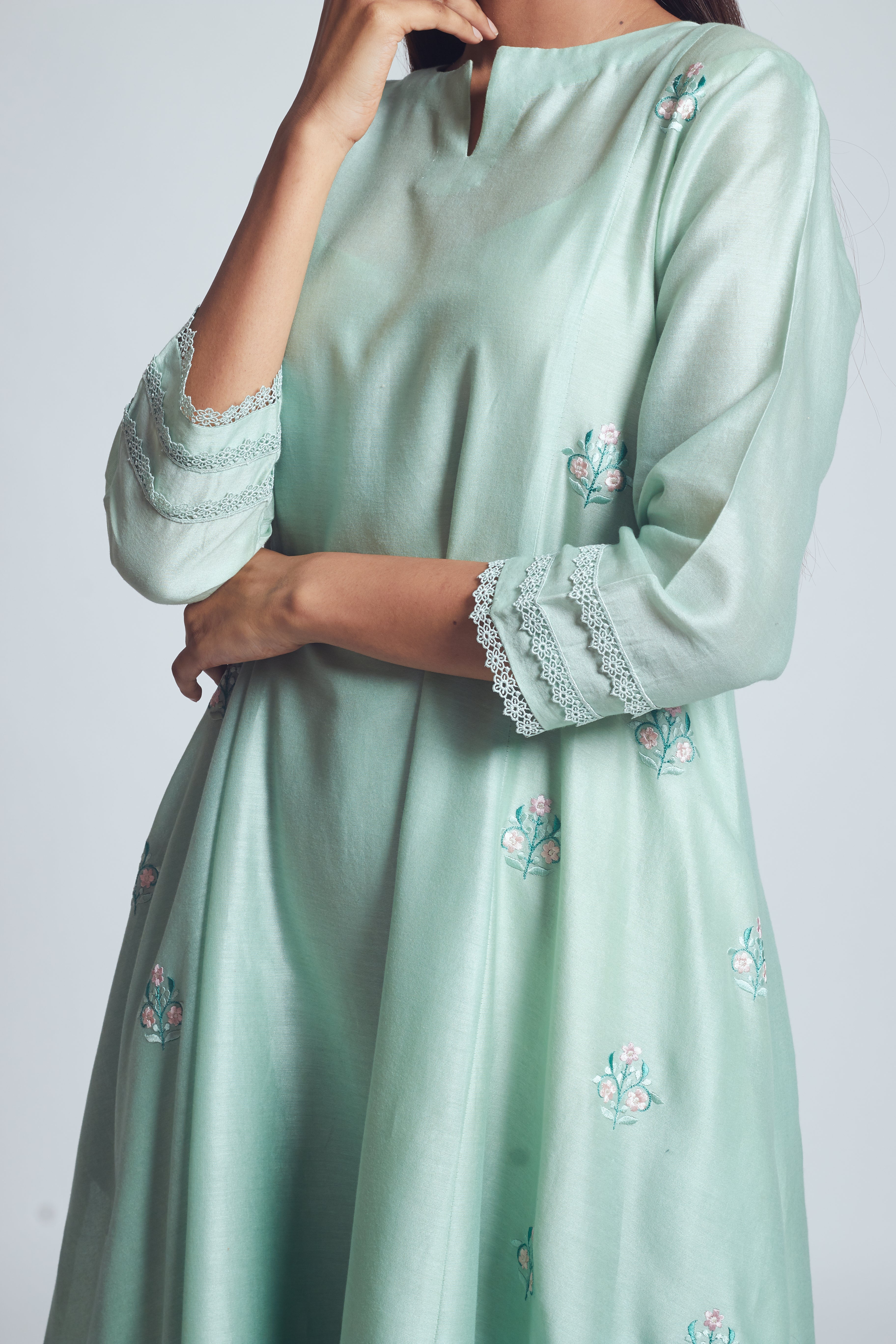 Amna- Sage Green Princess Cut Summer Dress