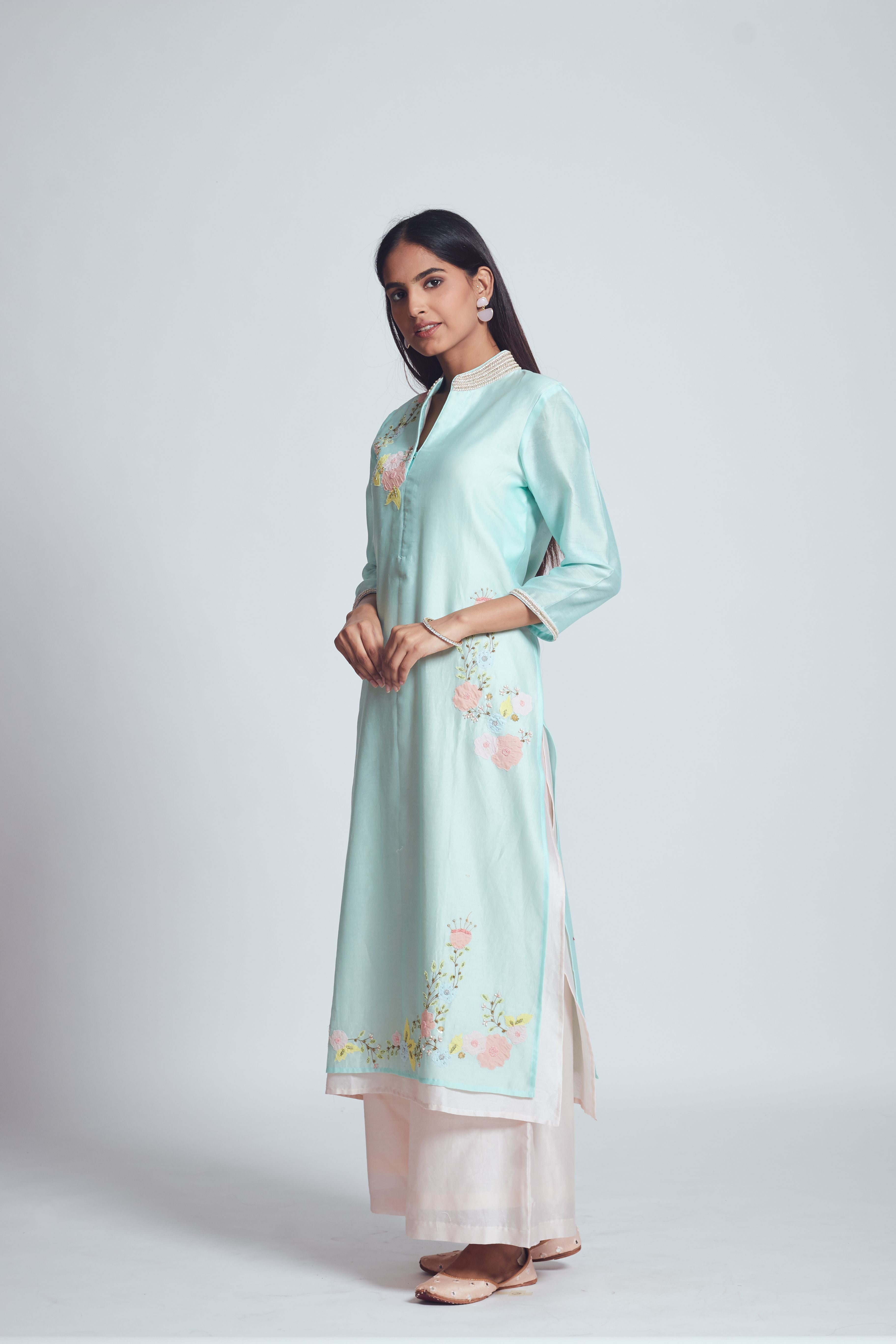 Fiza - Soft Aqua & Blush Pink Kurta And Palazzo Set