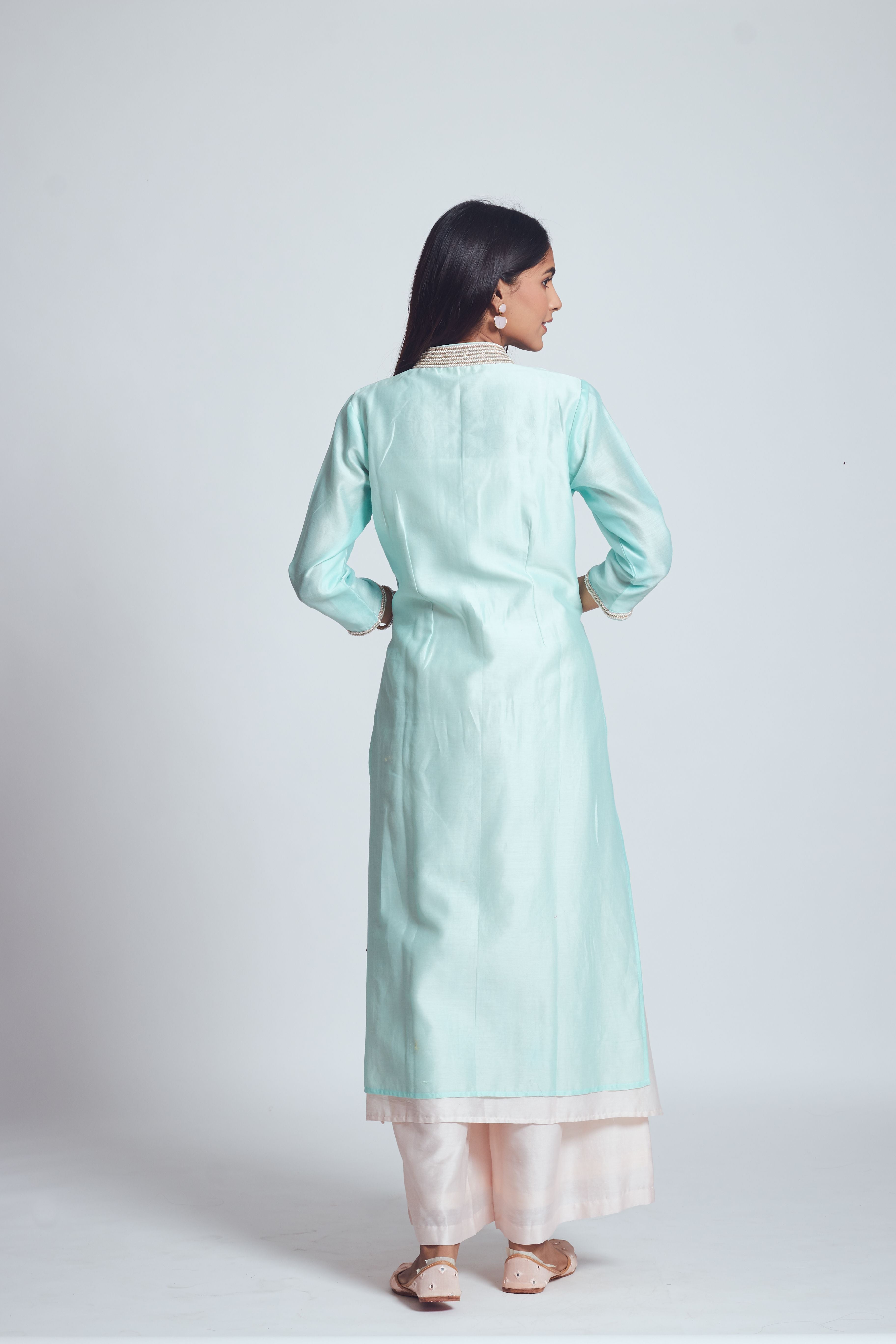 Fiza - Soft Aqua & Blush Pink Kurta And Palazzo Set