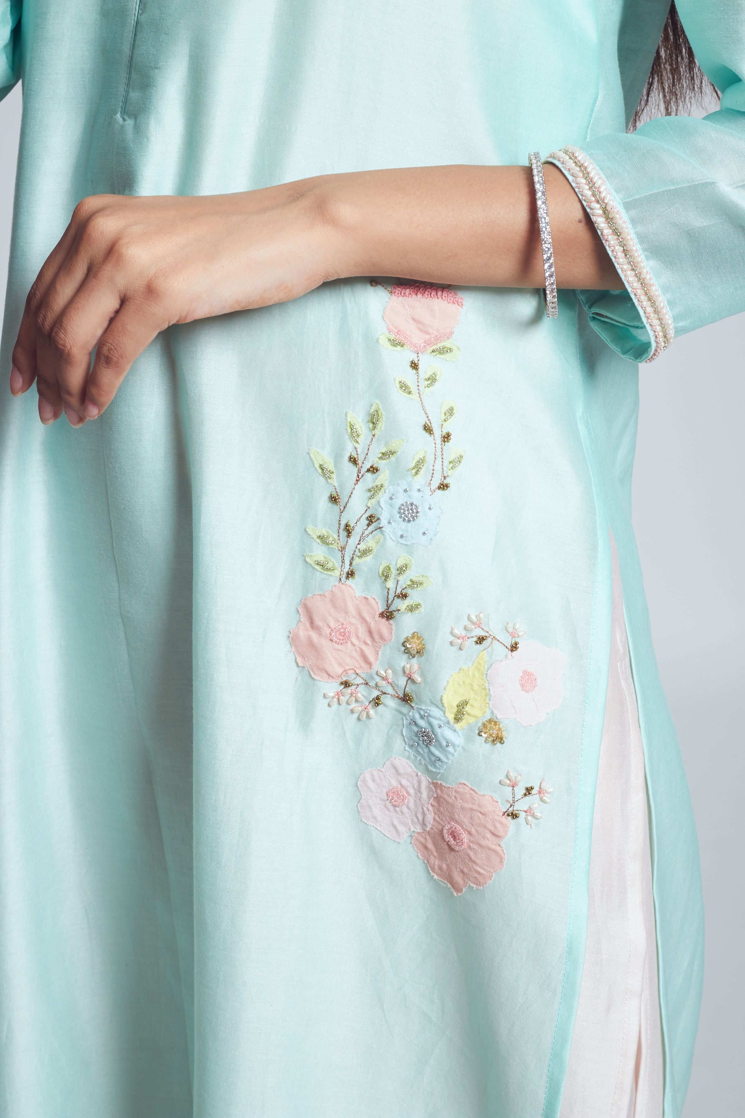 Fiza - Soft Aqua & Blush Pink Kurta And Palazzo Set