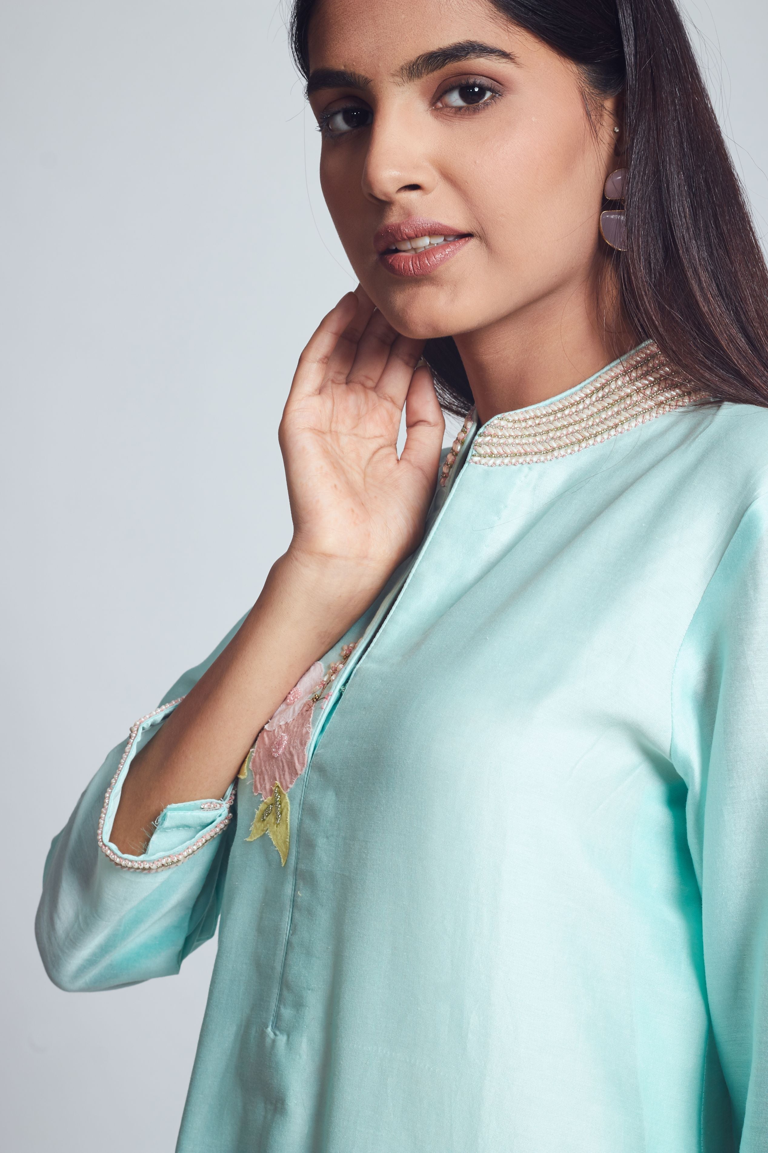 Fiza - Soft Aqua & Blush Pink Kurta And Palazzo Set