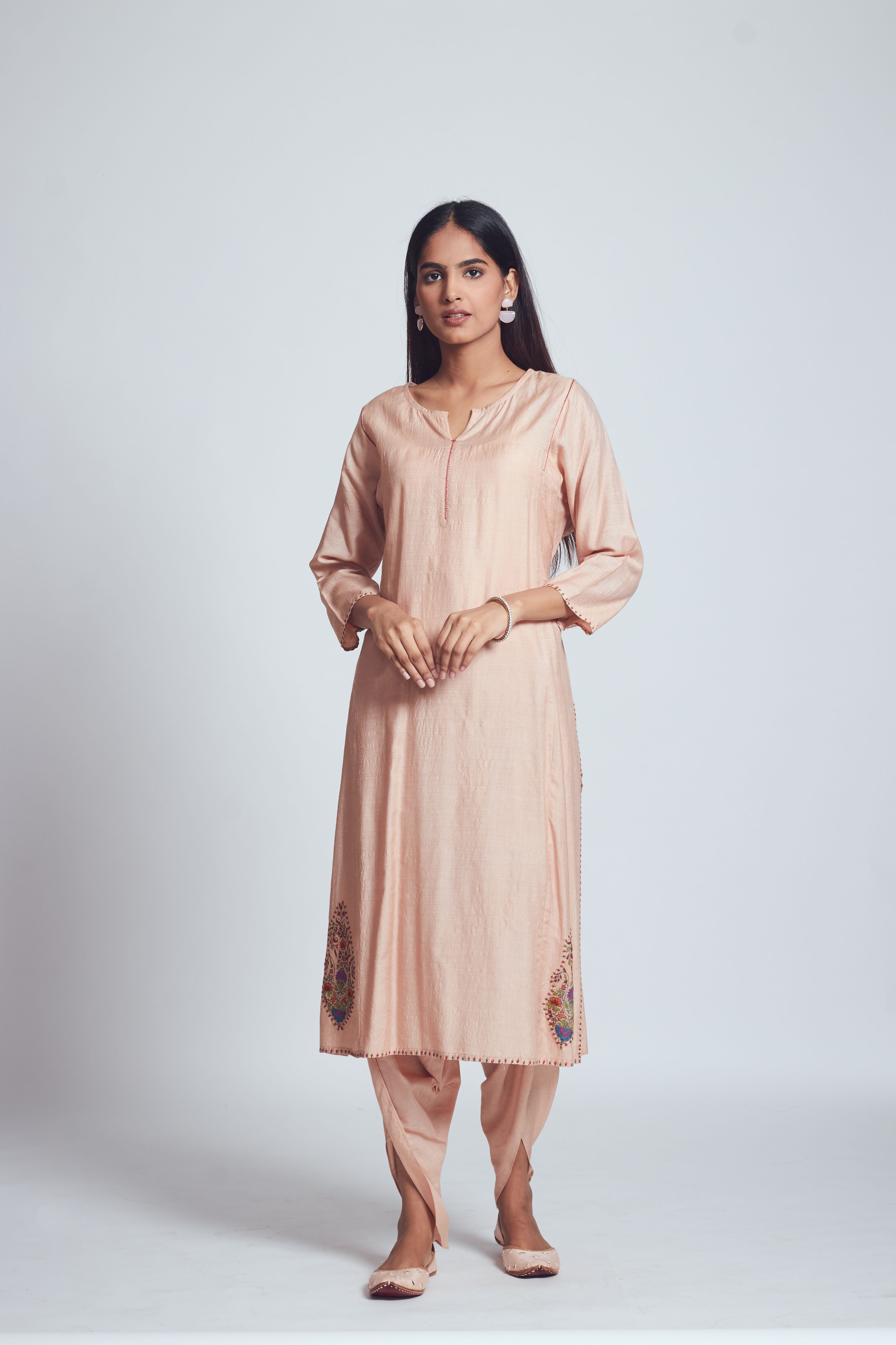 Fariha - Dustry Pink Silk Kurta And Dhoti Set