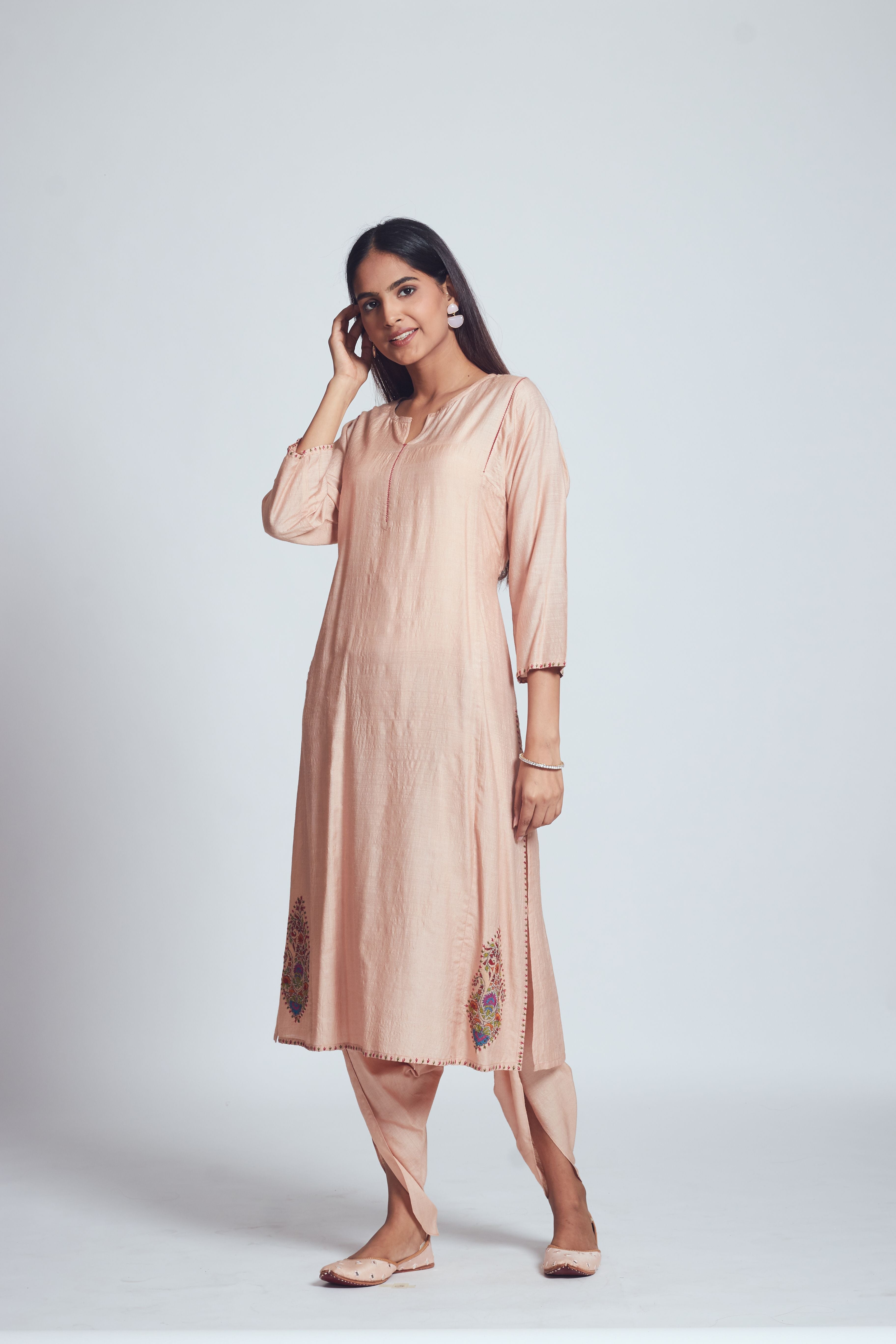 Fariha - Dustry Pink Silk Kurta And Dhoti Set