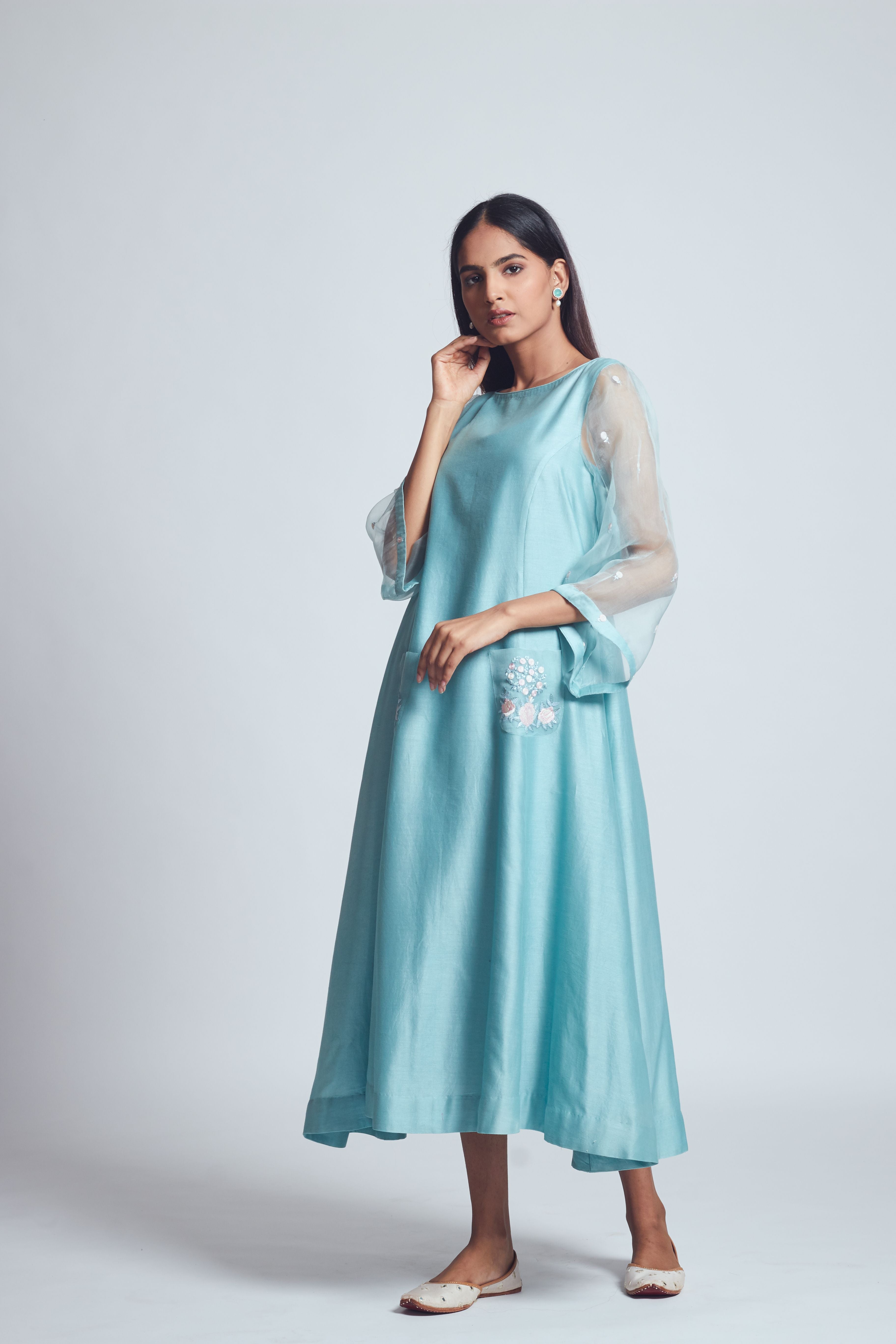 Aysa- Teal Blue Princess Cut Style Summer Dress