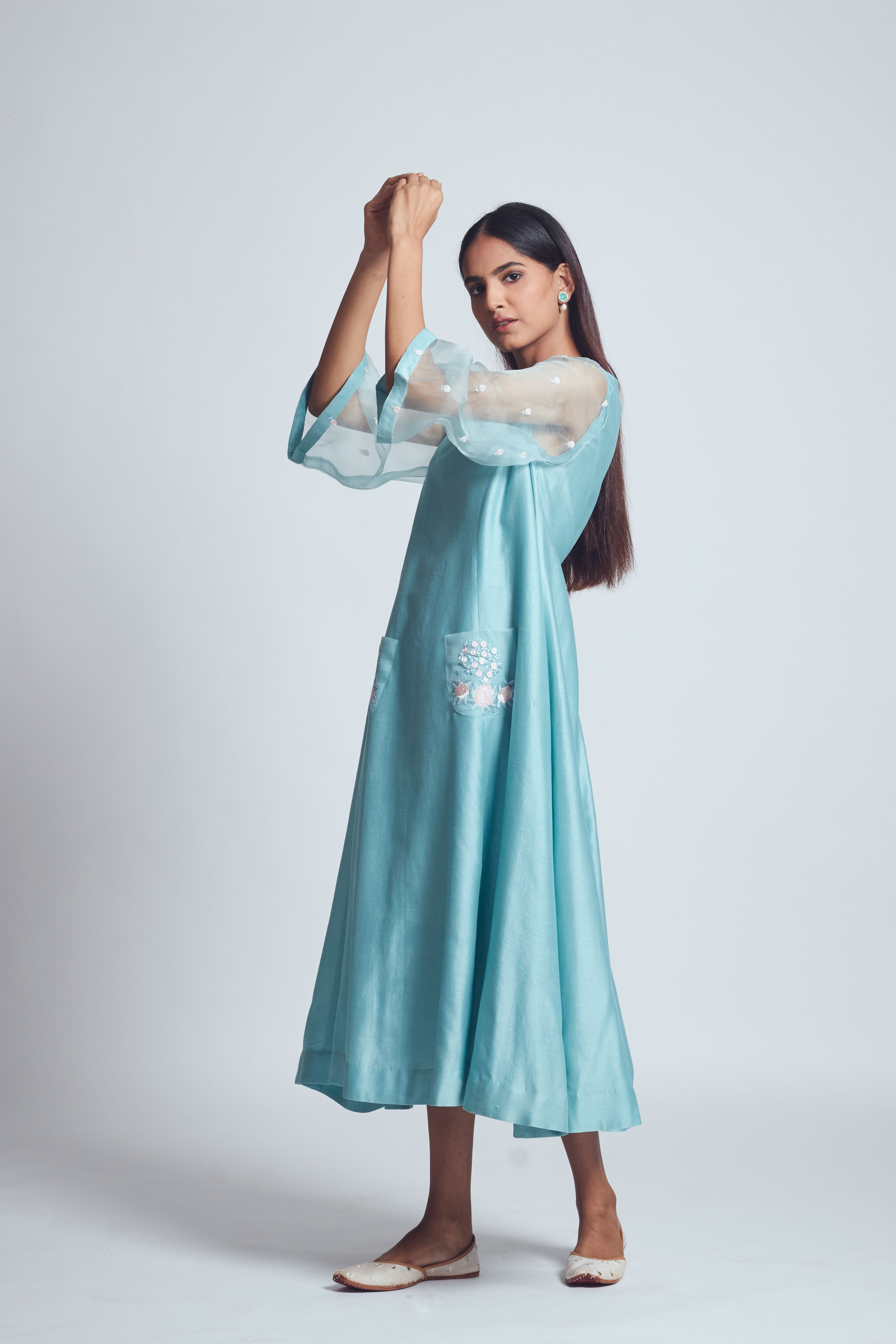 Aysa- Teal Blue Princess Cut Style Summer Dress
