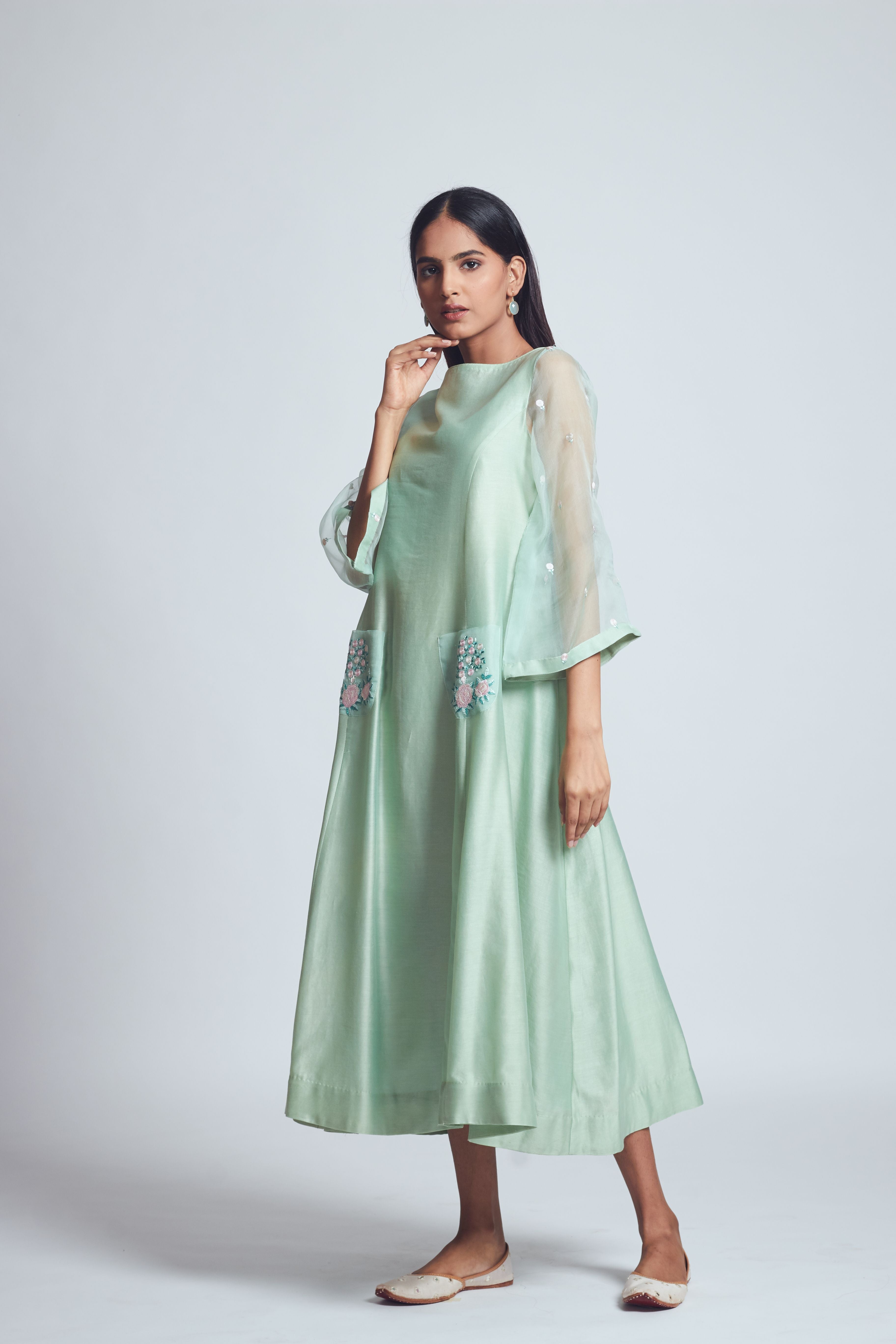 Aysa- Sage Green Princess Cut Style Dress