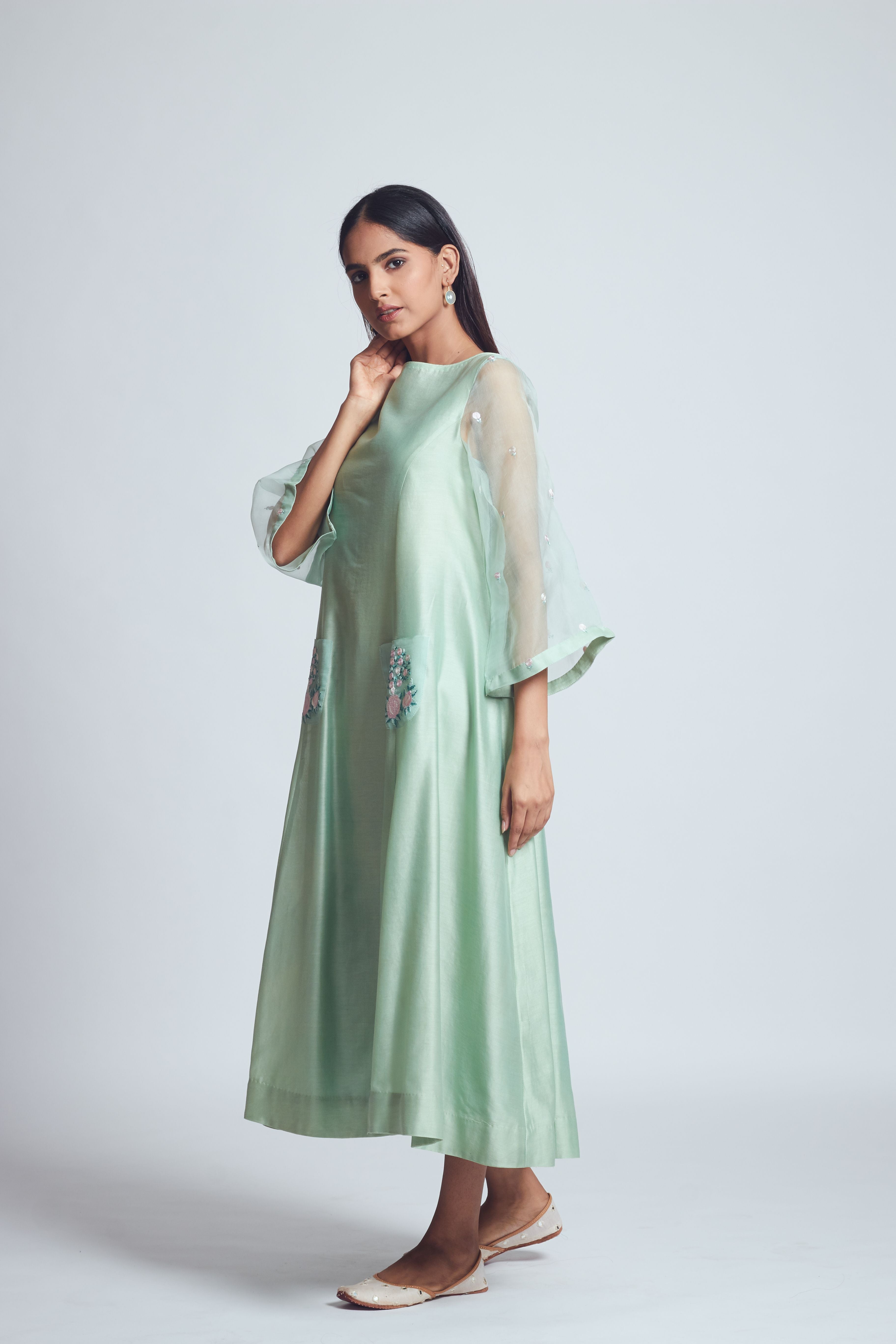 Aysa- Sage Green Princess Cut Style Dress