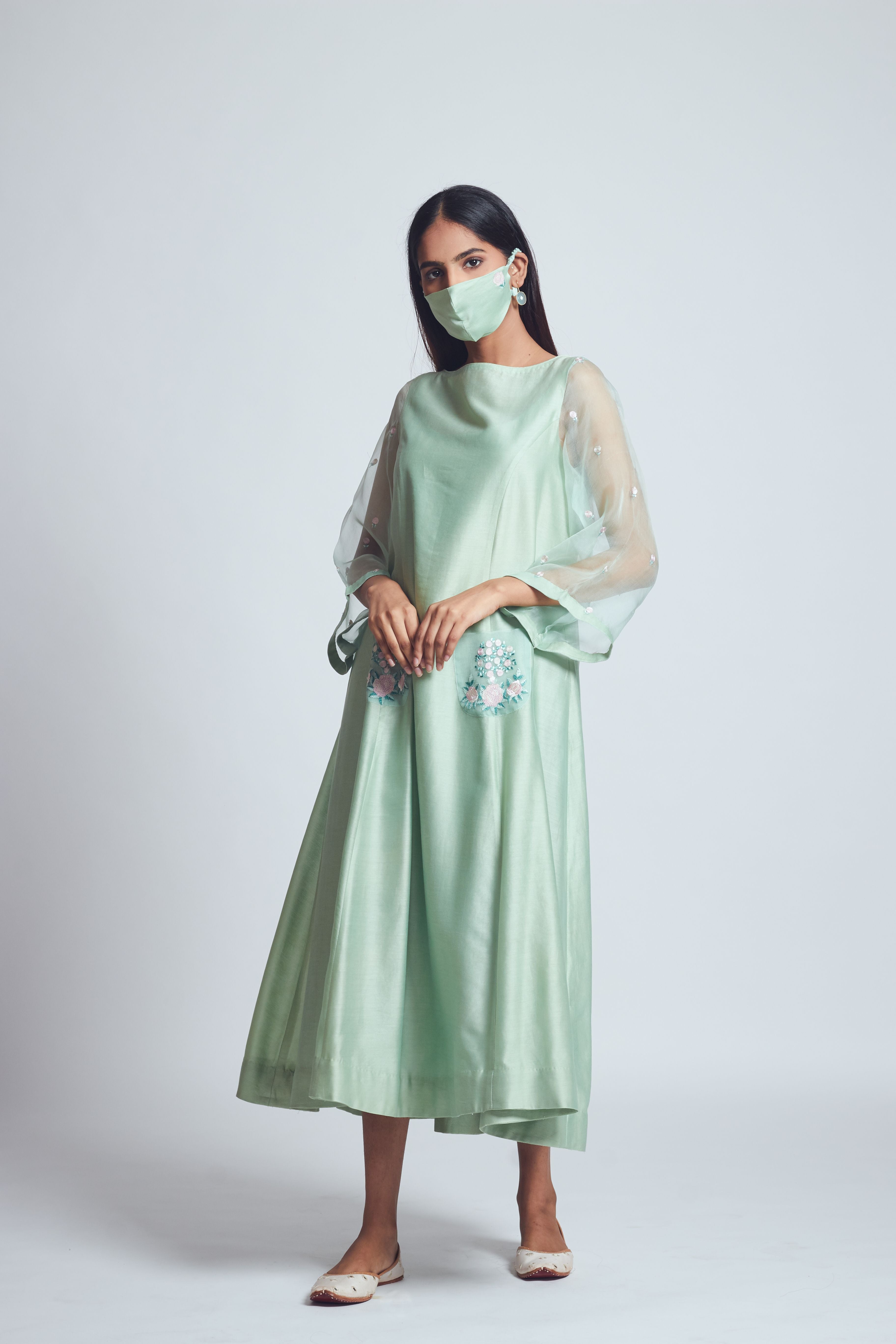 Aysa- Sage Green Princess Cut Style Dress