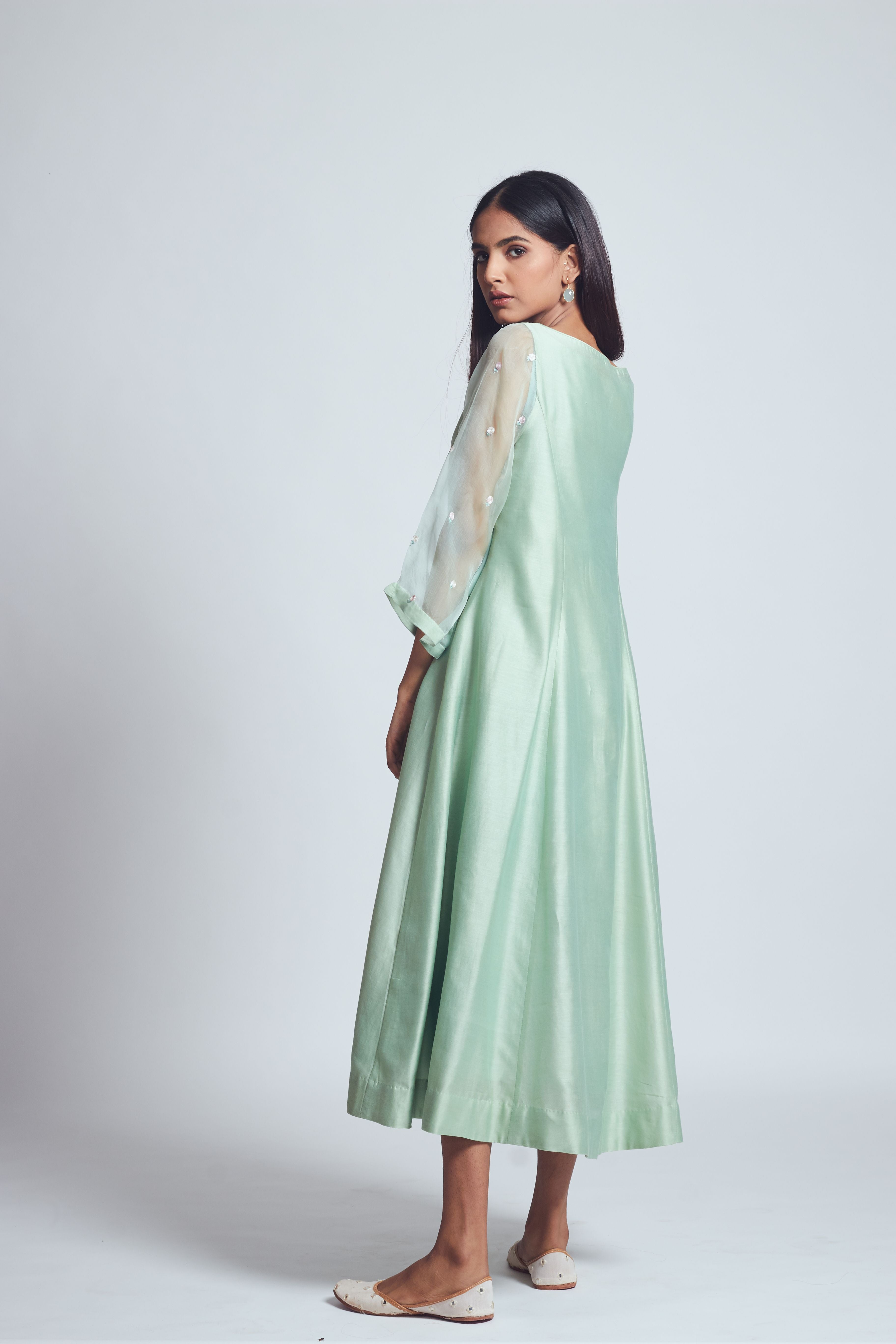 Aysa- Sage Green Princess Cut Style Dress