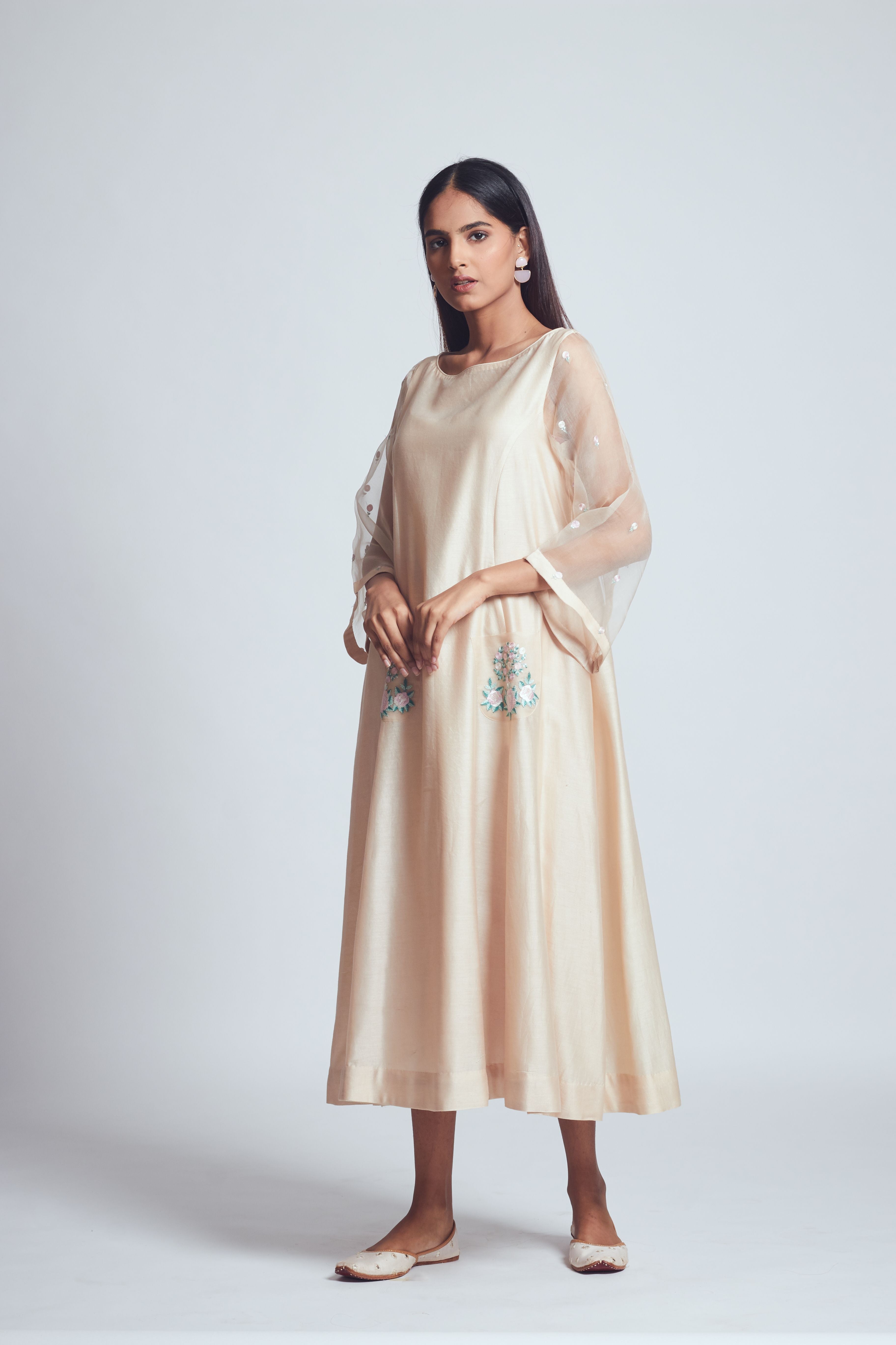 Aysa-Soft Beige Twin Layer Summer Dress